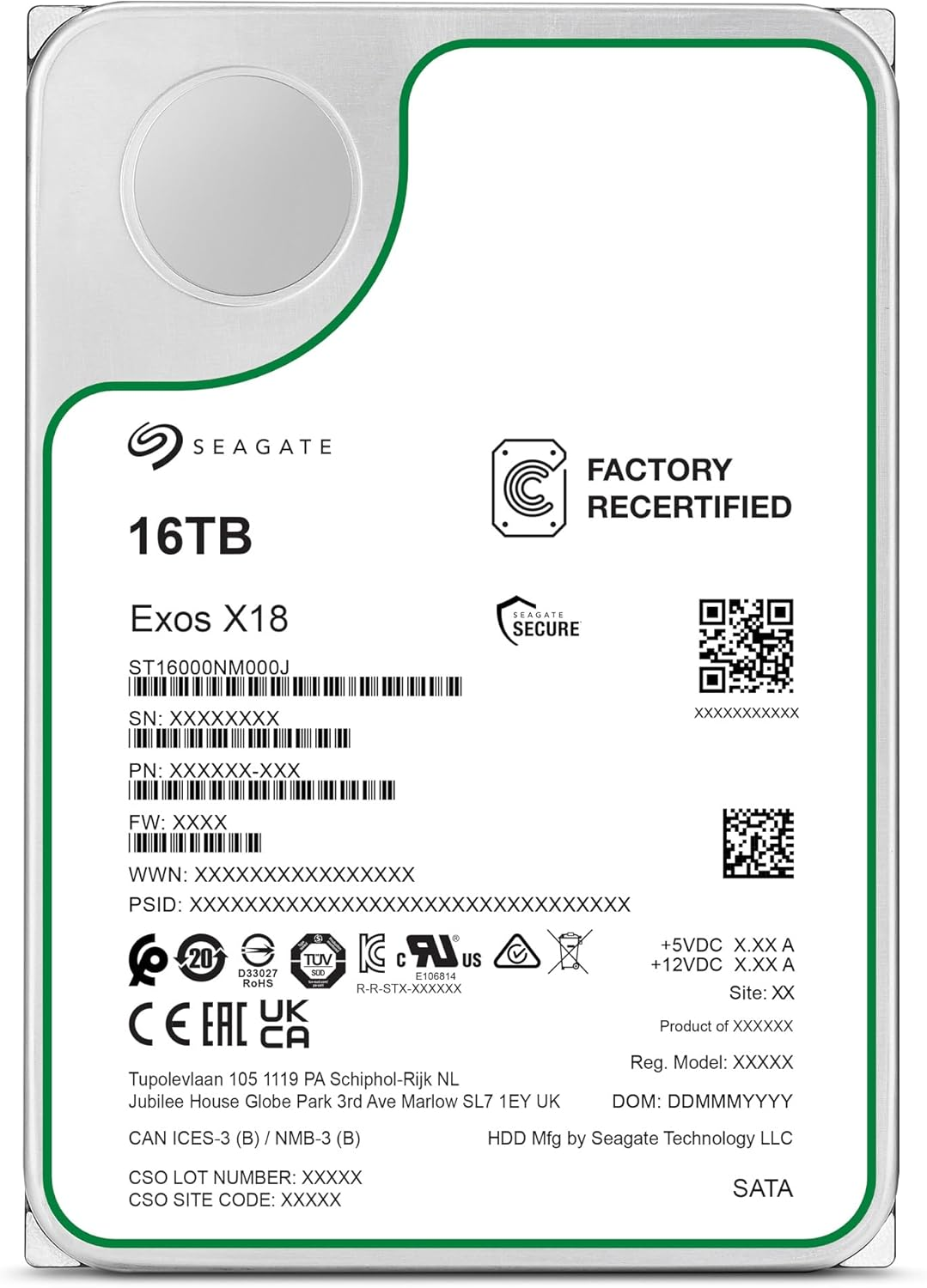Seagate Exos X18 Enterprise 16TB HDD CMR 3.5" Hyperscale SATA 6Gb/S 7200RPM 512E 4Kn Fast Format Low Latency with Improved Caching Model No: ST16000NM000J (Refurbished) image number 1