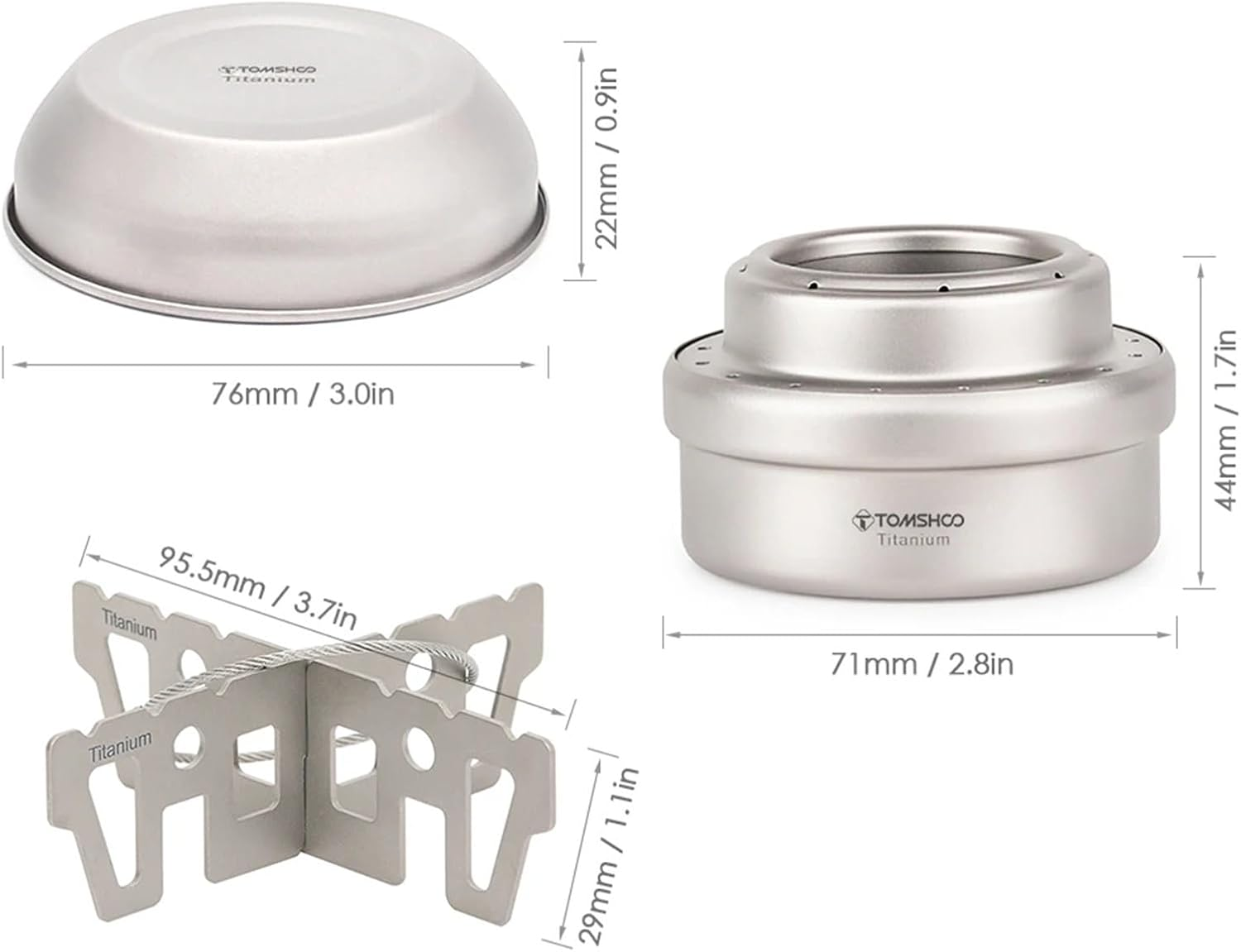 Portable Mini Tc4 Alcohol Stove W/Lid Cross Stove Stand Rack Outdoor Camping Hiking Backpacking Cook Alcohol Stove(Stove Lid Rack 2) image number 2