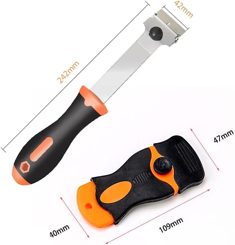 3Pcs Paint Scrapers with 30 Plastic and 30 Metal Blades, Plastic Scraper Glass Scraper, Stove, Sticker Remover, Paint, and Chewing Gum (Orange) image number 2