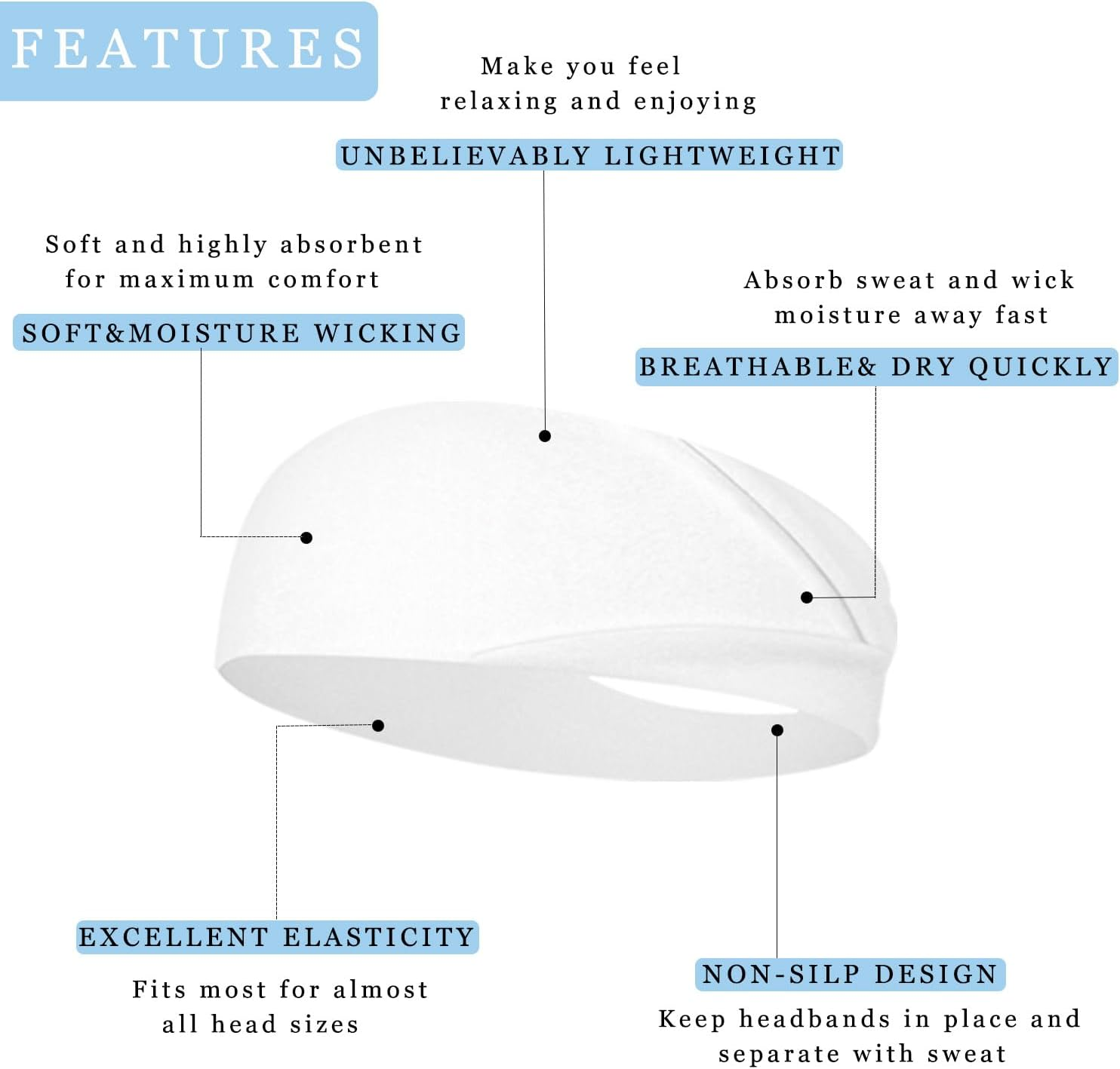 4 Packs Sports Headbands for Men Soft Fabric Non Slip Hair Band Athletic Elastic Moisture Wicking Headband Hair Warp for Running Cycling Basketball Football Fitness Quick-Dry Sweatband image number 4