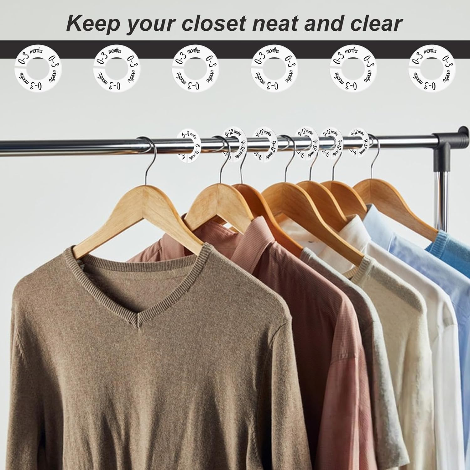 Baby Closet Dividers 6 Pack, Unisex Nursery Closet Organizer for Easy Sorting, 0-24 Months Hanger Divider from Newborn to Toddler, Baby Clothing Dividers Age Divider Fits Most Rod(White) image number 3