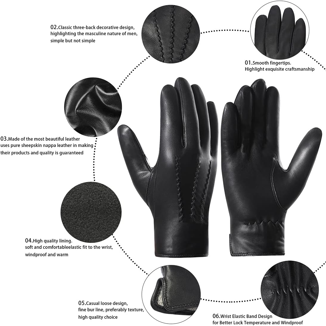 Harssidanzar Men'S Italian Sheepskin Leather Gloves image number 6