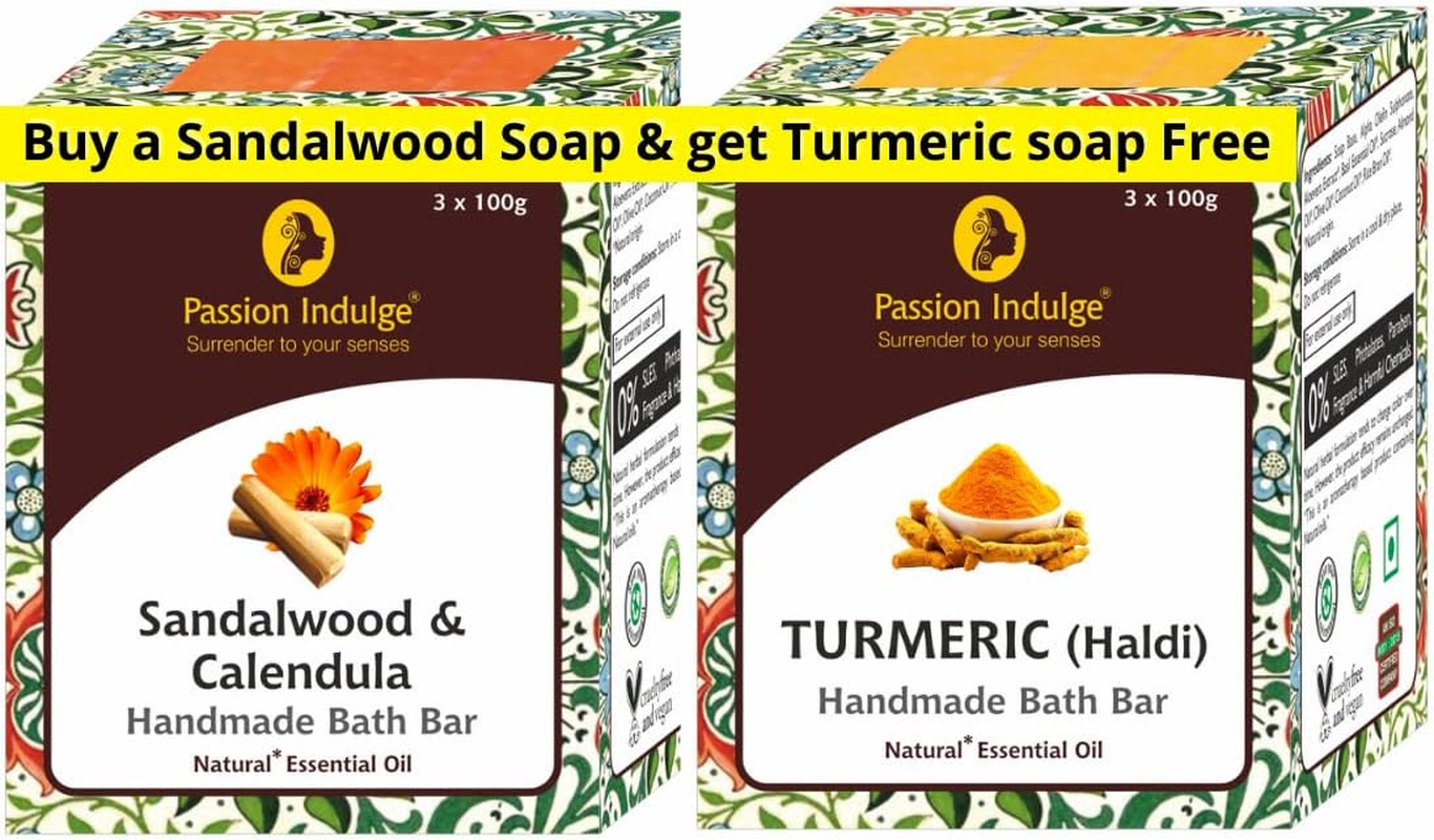 Passion Indulge Combo Handmade Bath Bar Ayurvedic Soap - Sandalwood and Turmeric Soap | Natural Soap | Soap for Men| Soap for Women | Essential Oil Soap | Vegan Soap