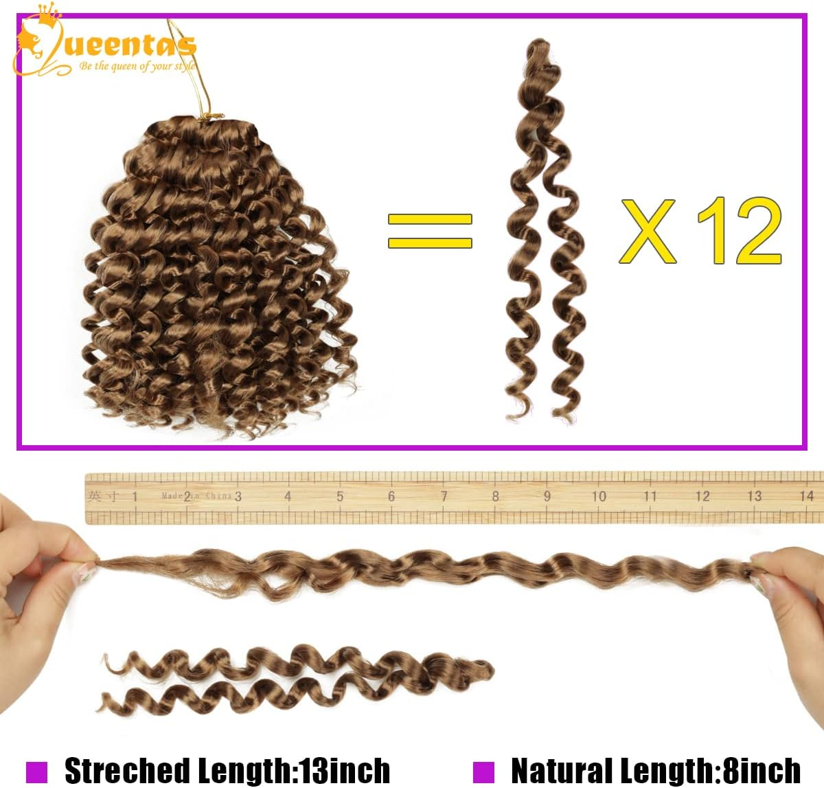 QUEENTAS 8 Inch Crochet Hair Ombre Passion Twist Hair Jamaican Bounce Gogo Curl Faux Locs Crochet Braids Hair Extensions (6 Packs, 27) image number 6