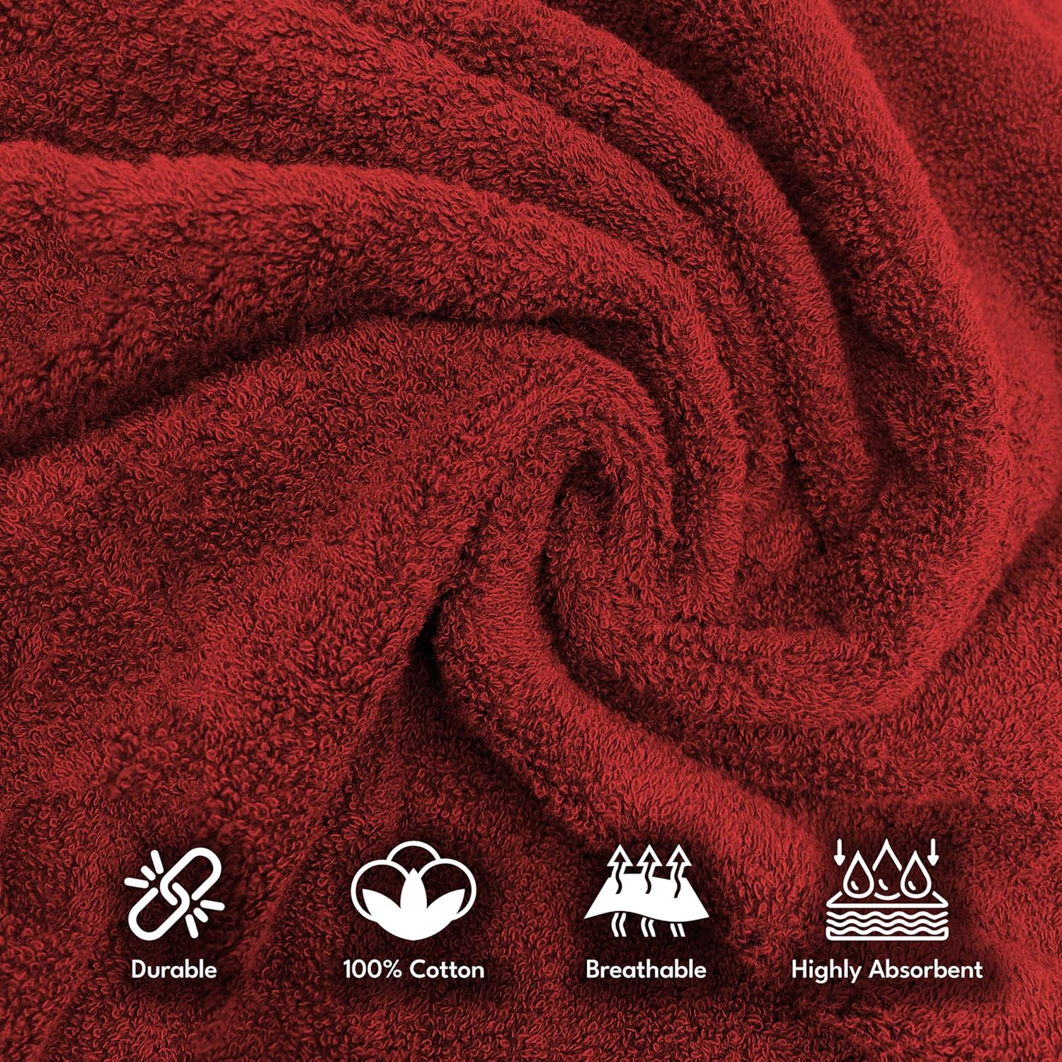 GABA Burgundy Luxury Bath Towels, Egyptian Cotton, Hotel & Spa Quality, Set of 7, Bath Towel Set with Bath Mat, 2 Bath Towels, 2 Hand Towels, 2 Washcloths, Ultra Soft (Burgundy) image number 3