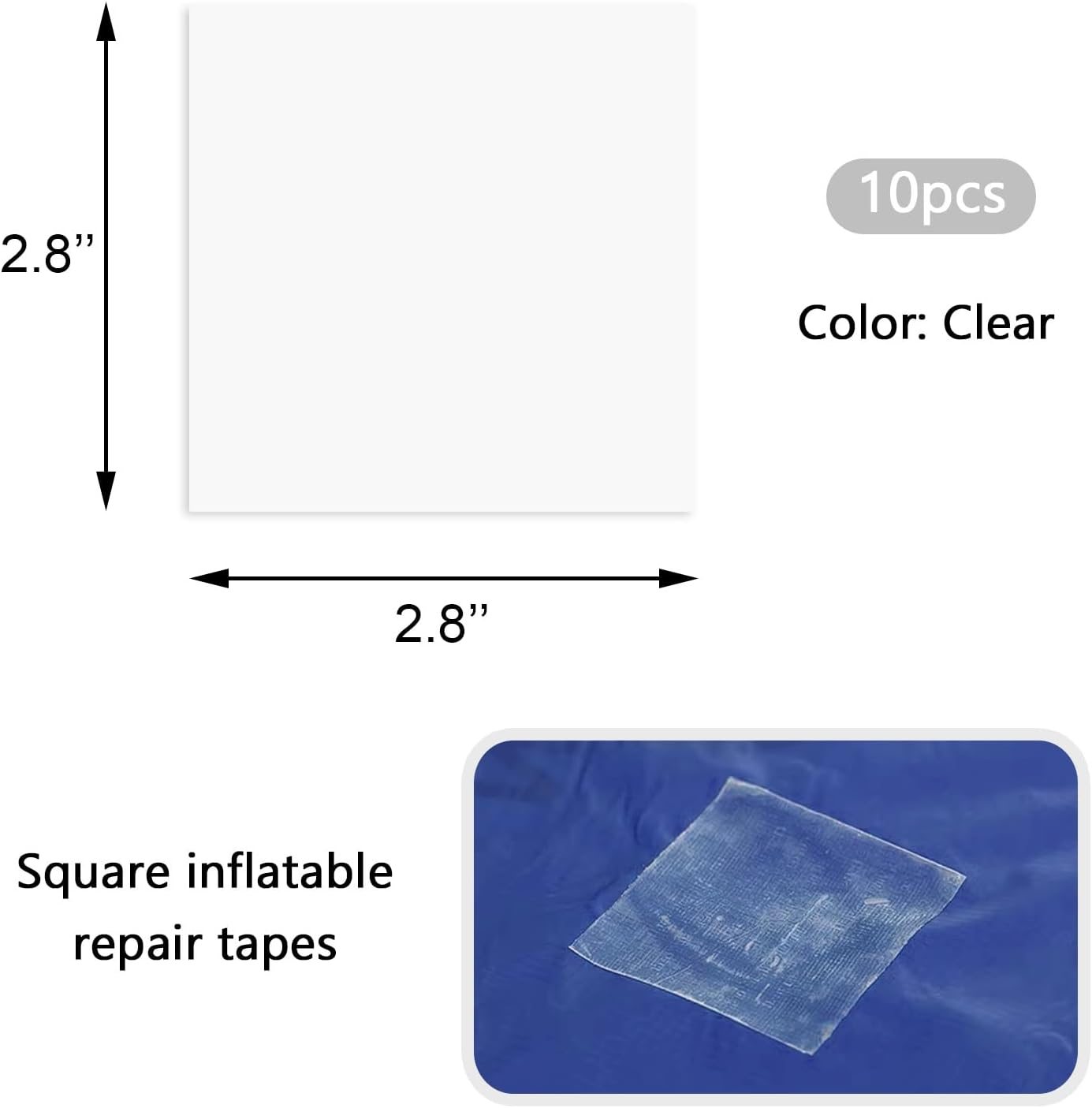 10Pcs TPU Pool Patch Repair Kit Waterproof Inflatable Patch Repair for Air Mattress, Bounce House, Tent, Canvas, Canopy, Swimming Pool, Pool Float, Tub Air Bed and Inflatable Toys - Clear image number 4