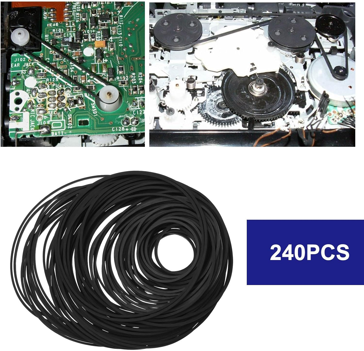 240PCS 1MM Recorder Rubber Belts Diameter 26-120Mm Folded Length 35-190Mm Mix Cassette Tape Machine Belt for DVD CD LD VCR Repeater Drives Black image number 5