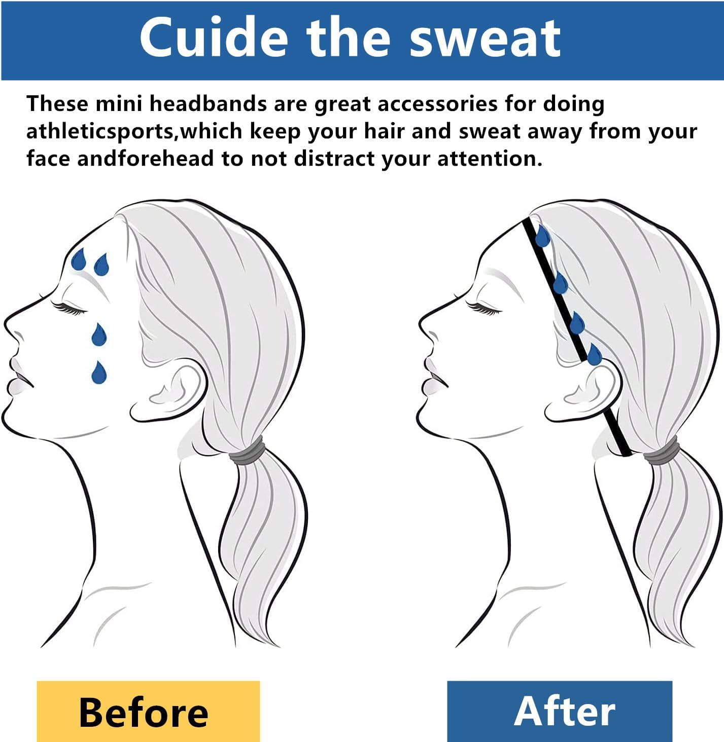 4 Pcs Elastic Thin Headbands for Women Thin Non-Slip Elastic Sport Headbands Skinny Headbands Workout Grip for Men Women Football Basketball Soccer Tennis Yoga image number 3