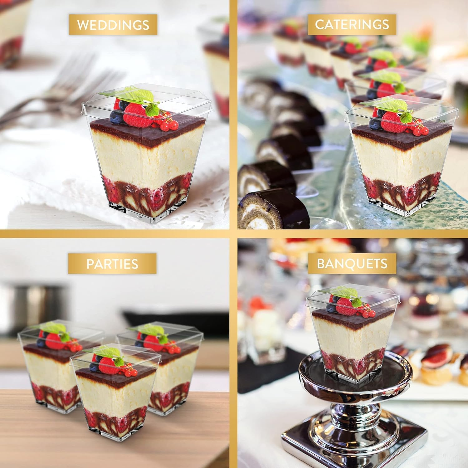 50 Pcs Square Dessert Small Cups, Reusable Mini with Spoons Clear Plastic Smal Party Appetizer Cups Parfait Yogurt Mousse Jelly Pudding Fruit Ice Cream image number 1