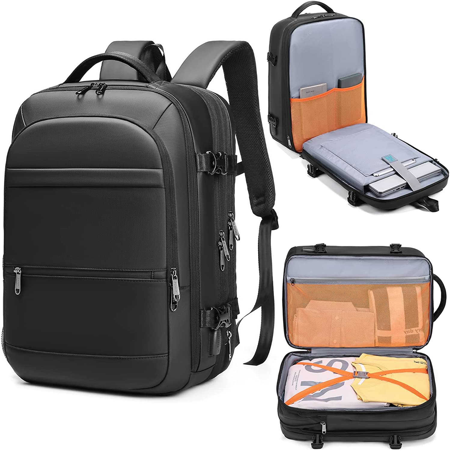 Qiccijoo Travel Backpack 40L Flight Approved Carry on Backpack for Men Women Expandable Large Luggage Backpack 17 Inch Waterproof Laptop Backpack Business School Weekender Overnight Backpack image number 4