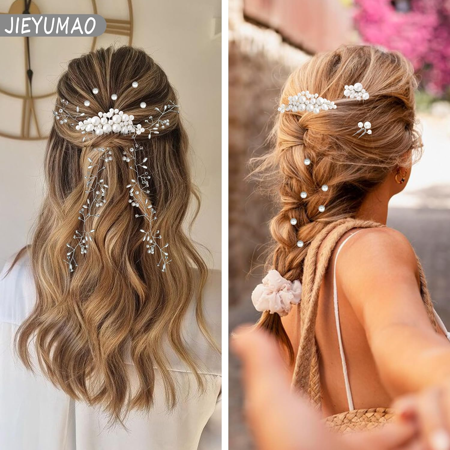 12Pcs Wedding Hair Comb, Shiny Silver Wedding Hair Accessories, 19.7 Inch Bridal Hair Vine Hair Clip Bridal Hair Comb Wedding Hair Pins Bridal Hair Accessories for Bride Bridesmaids image number 3