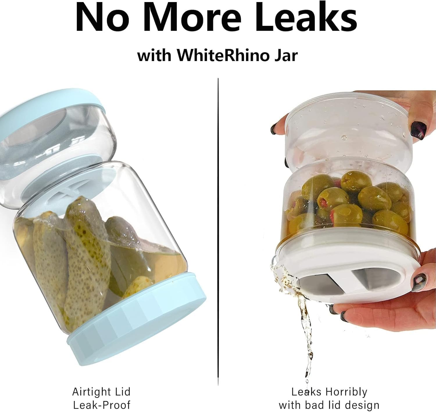 Glass Pickle Jar, Olive Hourglass Jar with Strainer,Airtight Pickle Juice Separator, Flip Container for Olives,Gherkin,Jalapeno - Glass Food Storage Container, Leakproof Dishwasher Safe 1L image number 1