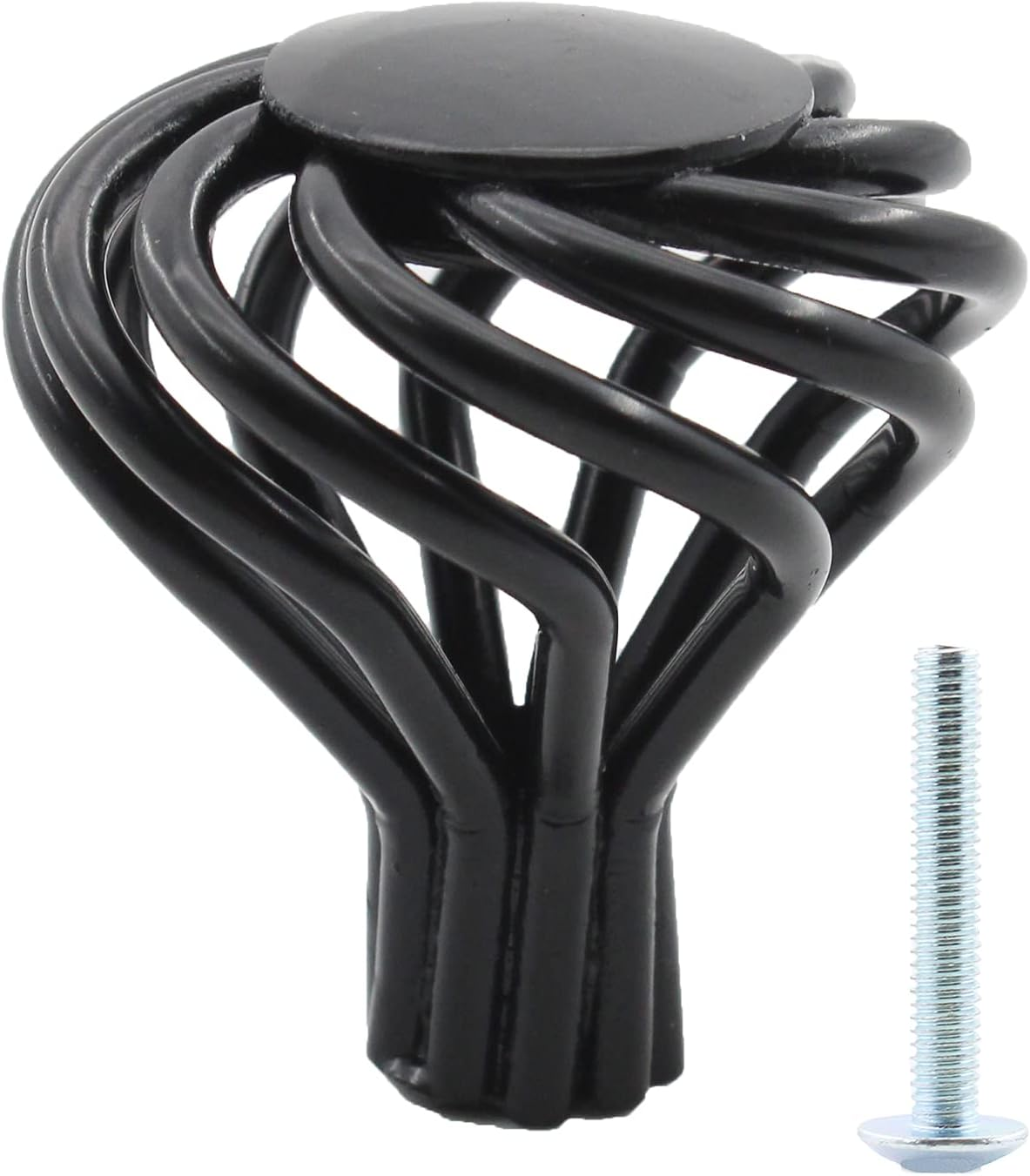 6 Pack Cabinet Knobs, Birdcage Nest Twist Handle Pull Cupboard Dresser Drawer Closet Wardrobe Bookcase Hardware for Kitchen Bathroom Bedroom with Screws (Single Hole 75Mm/2.95", Black)