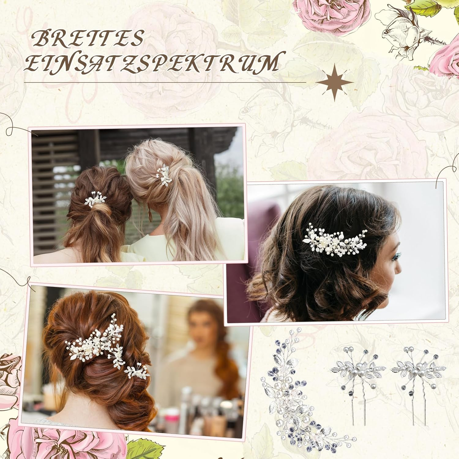 ZOCONE Bridal Flower Hair Accessories Silver Crystal Headband Flower Leaf Headpiece Pearl Hair Accessories Bridal Hair Pins Hair Pins Wedding for Women and Girls Bridal Hairstyle (B) image number 1