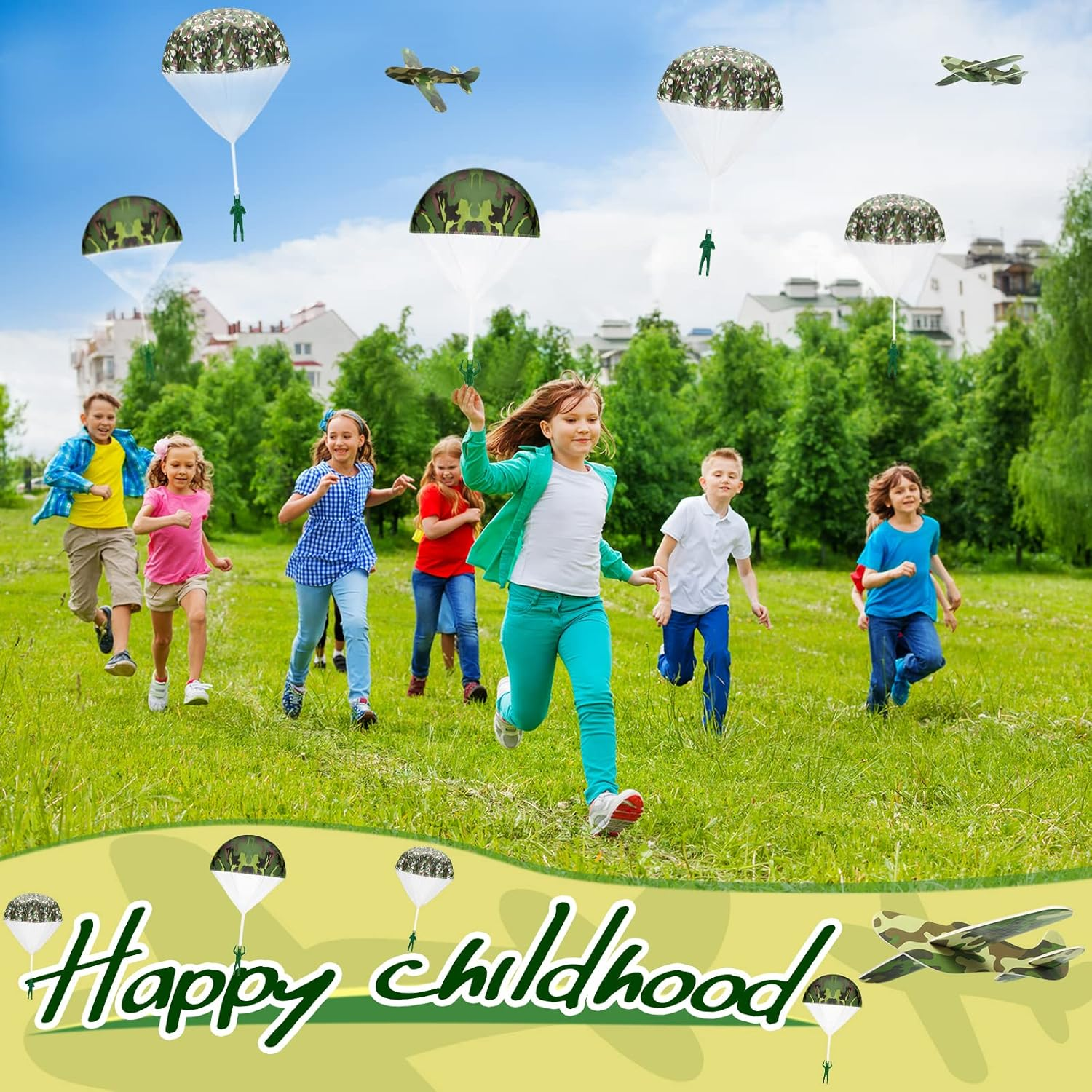 Jerify 20 PCS Parachute Toys and Camouflage Foam Airplanes Set, Parachute Army Men Toys Army Hand Throw and Foam Glider for Boys Outdoor Party Favors (Classic Style) image number 3