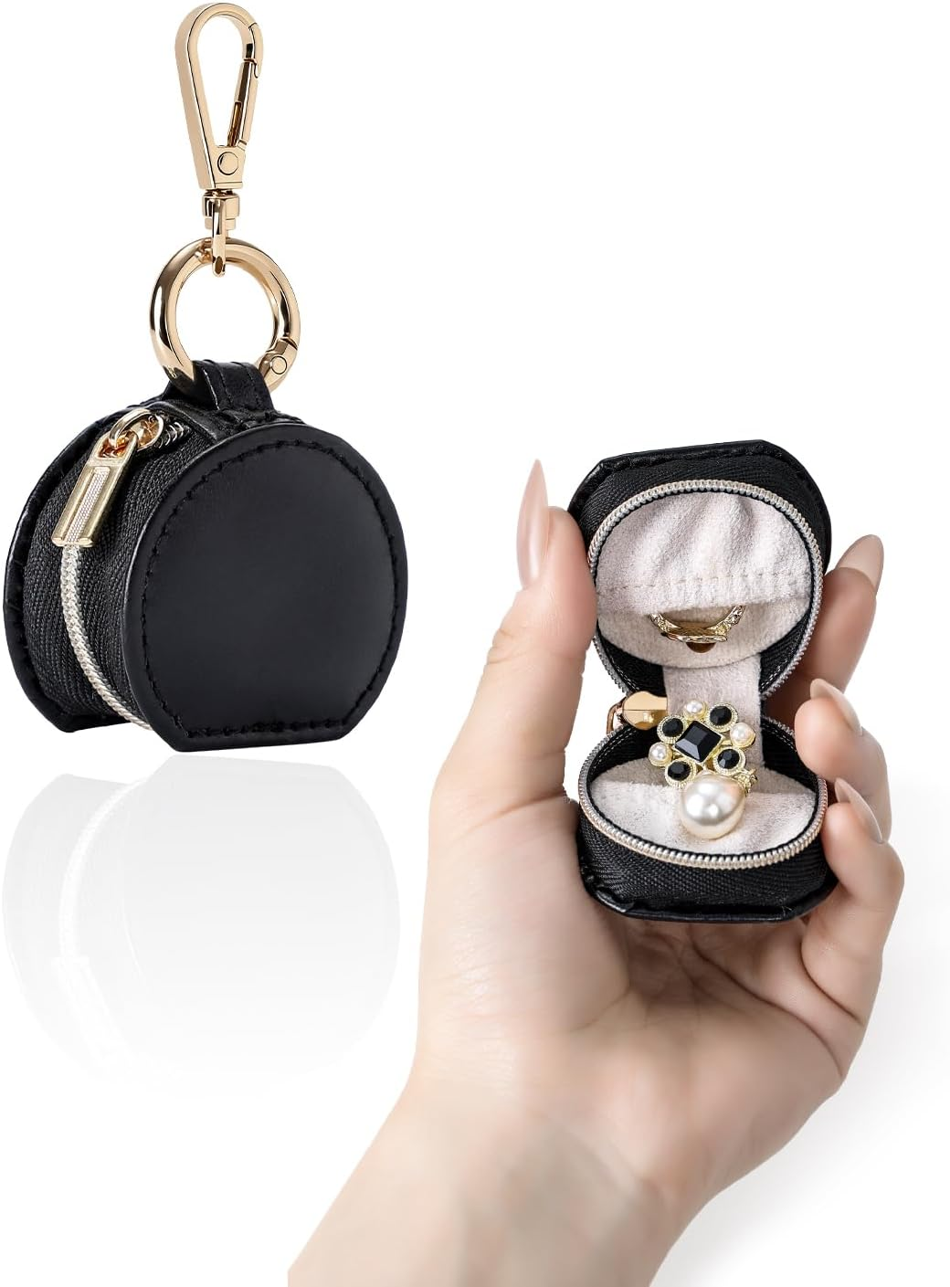 CASEGRACE Ring Holder Keychain for Jewelry,Portable Mini Gym Travel Jewelry Case for Earrings, Rings, Necklaces Man and Women (White) Style A