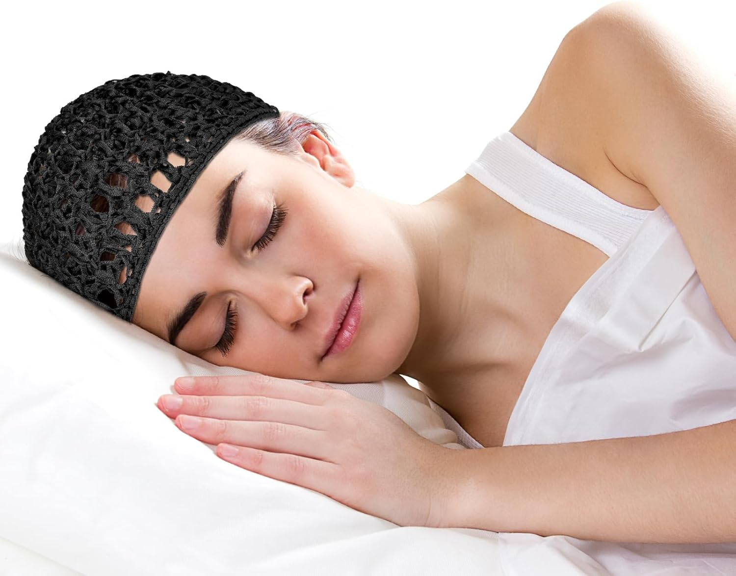 3Pcs Hair Net Soft Rayon Mesh Crocheted Hairnet Sleep Cap Mesh Cover Curls Hair Net Snoods Elastic Hairnet Hairs Cover Accessories for Women Men Night Sleeping Thick Long Short Curls Hairs - Black image number 5