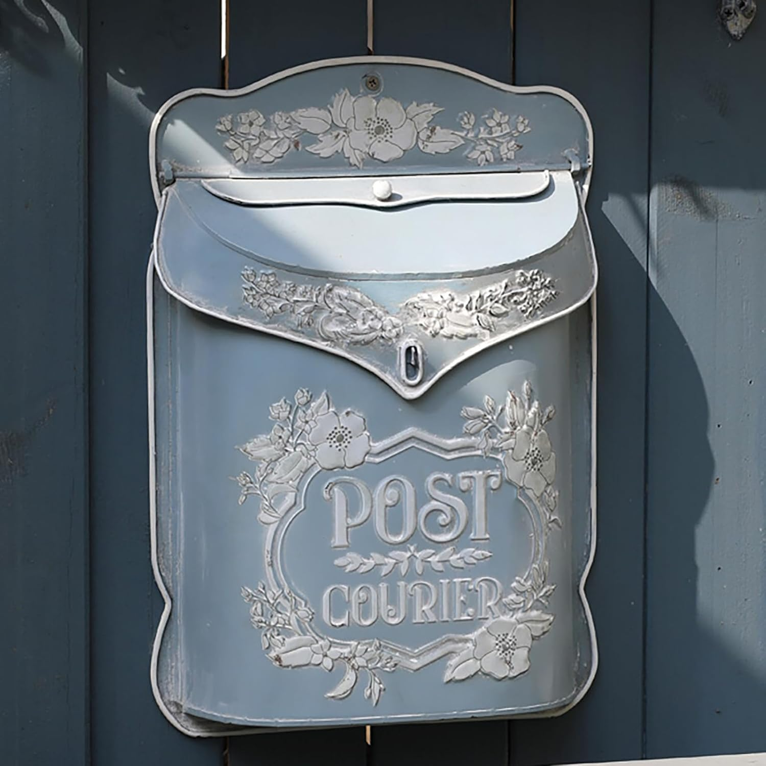 BIG FORTUNE Letterbox Mailbox Wall Mount Mailboxes for outside Vintage Mail Boxes/Wall Antique Style Nostalgic Charm Home Decor Metal Garden Flower Patter White