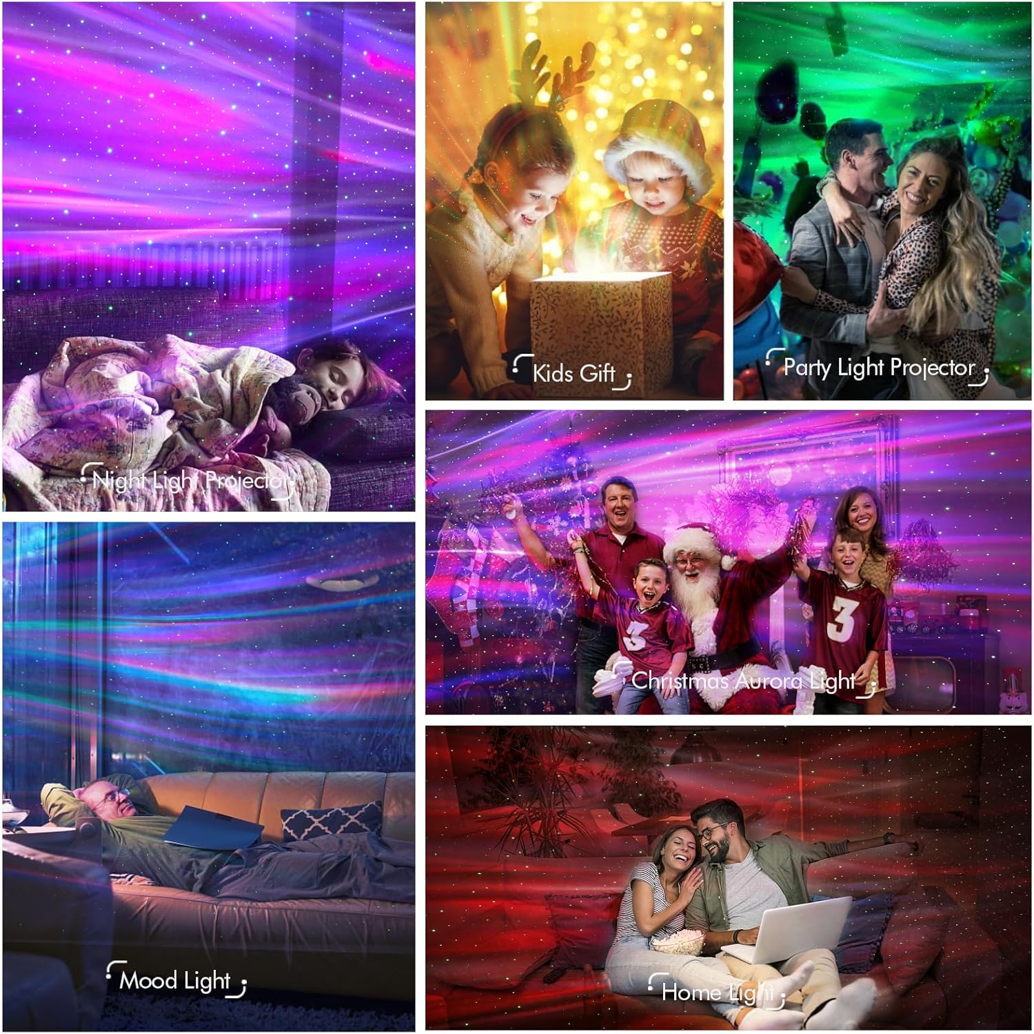 Yunlone Star Projector Galaxy Projector with 33 Lights, Smart Aurora Lamp Projector 8 White Noise Sound Machine Night Light Projector with Bluetooth Speaker IR Remote Timer for Bedroom/Game Room/Party image number 6