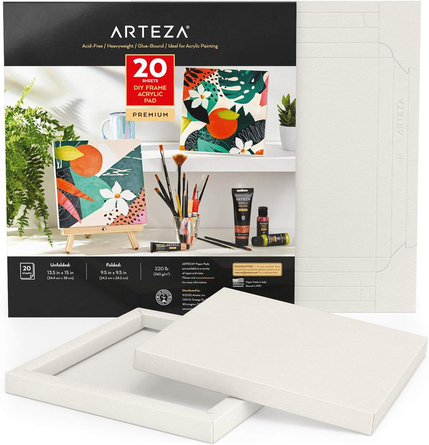 ARTEZA Watercolor Art Paper Foldable Canvas Pad, Folded Size 5X6.6 Inches, 10 Sheets, DIY Frame, Canvas Pad, 140 Lb, 300 GSM, Acid-Free, Cotton Pulp, for Painting & Mixed Media Art
