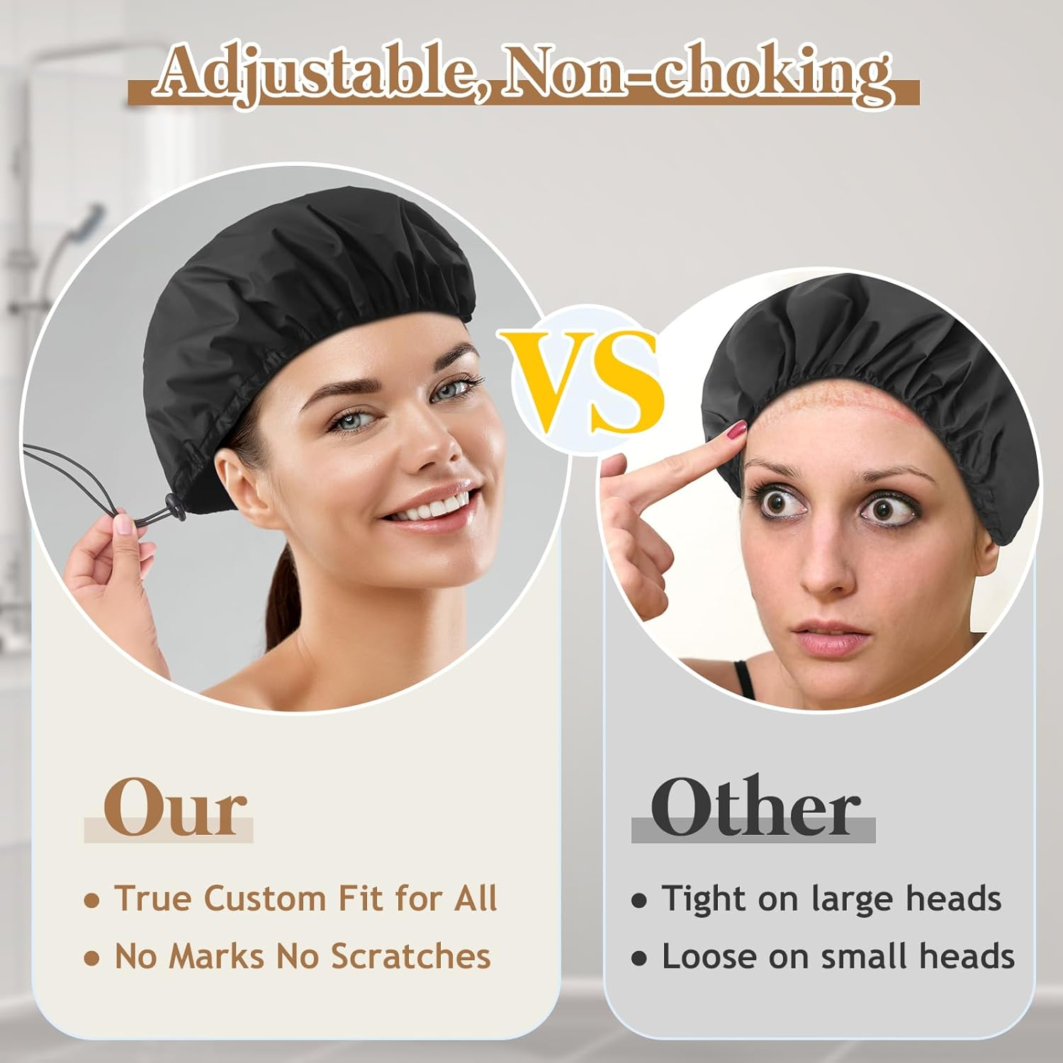 Sheomern 2 Pcs 13.5" Dual Waterproof Adjustable Terry Lined Shower Cap for Women Men, Large Shower Caps Reusable EVA Double Layer Bath Cap for Braids, Long Hair, Dreadlocks, Locs image number 7