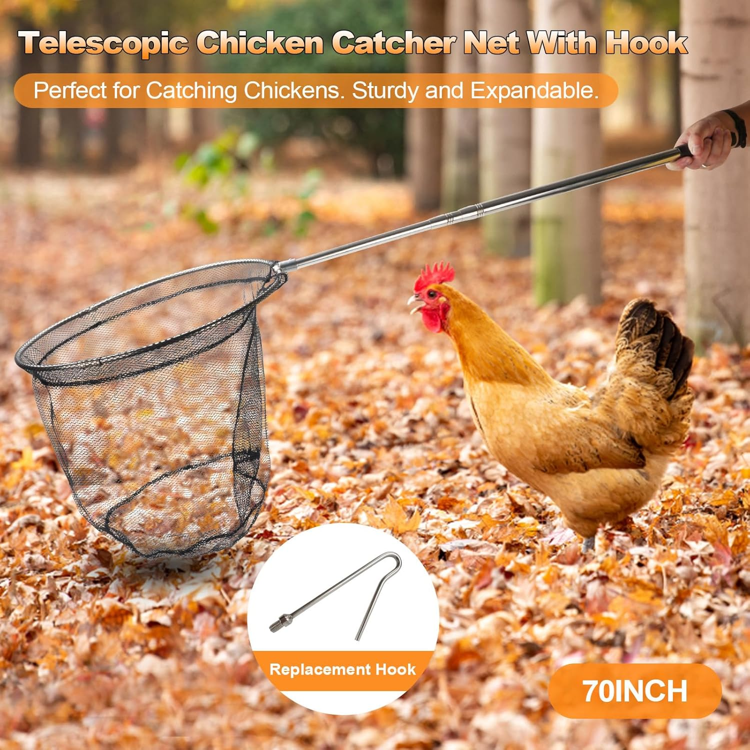 Animal Catch Net Pole Trap Tool Chicken Catcher Leg Hook Catching Kit Animal Control Capture Pole Cat Bird Poultry and Small Animals Trapping Net image number 1