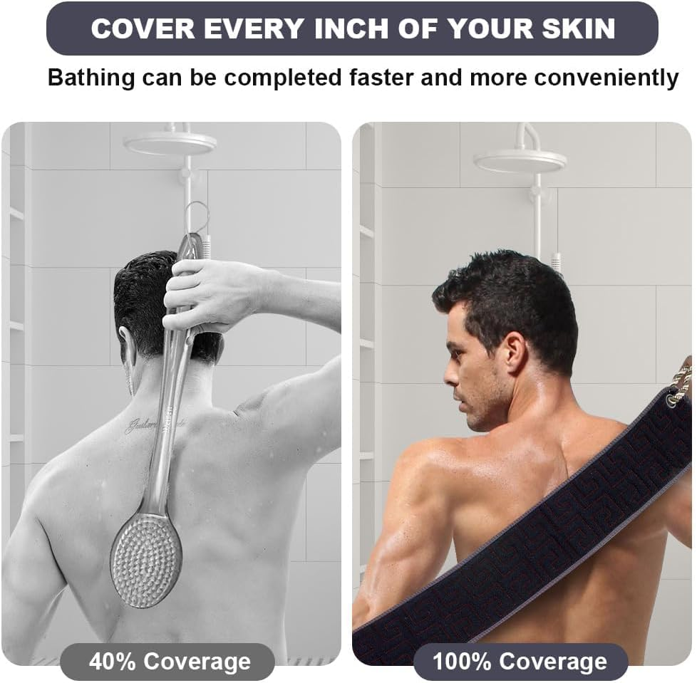 Exfoliating Back Scrubber for Shower, Back Washer with Handles, Soft Bath Scrub for Women and Men, Double-Side Use Washcloth Bath Tool, Extended 70Cm image number 1