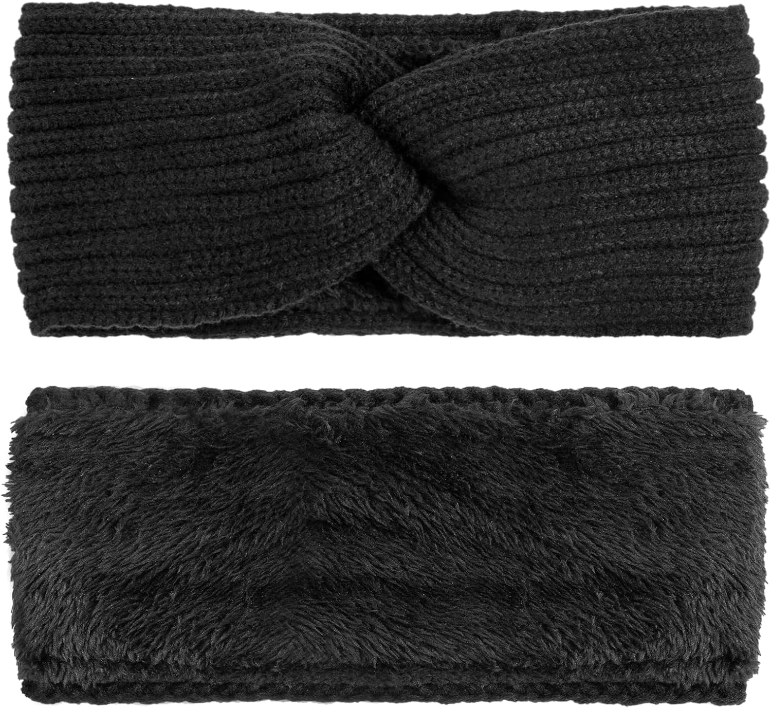 DRESHOW Women'S Warm Knitted Headband Winter Ear Warmers Crochet Head Wrap Thick Fleece Lining Hair Bands, 4Pcs Cross Style Set23M-A01Uk, 1 St&uuml;ck (4Er Pack)