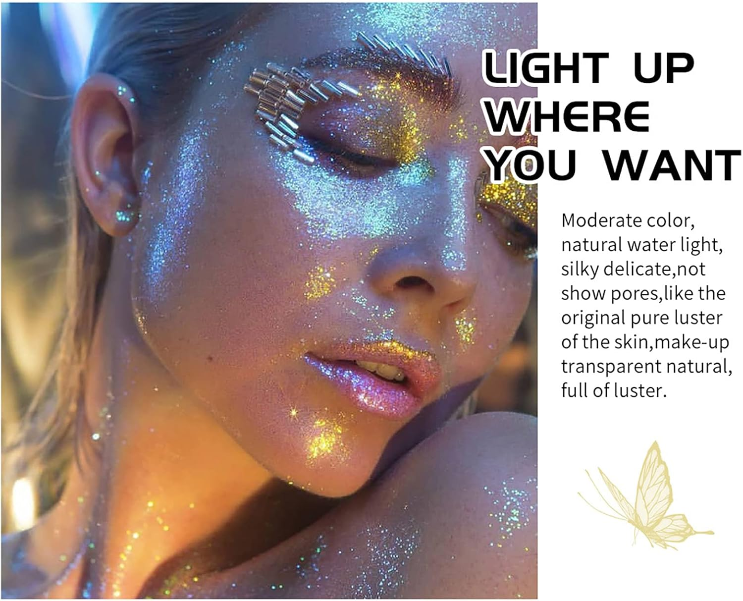 Joyeee Body Glitter, 6Colors Face Glitter Powder, Shimmer High Gloss Powder Brighten Dimension Skin, Nude Shiny Blush Nose Shadow for Body Face Hair Eye, Travel Size Sparkle Glow Cosmetic Gift Kit