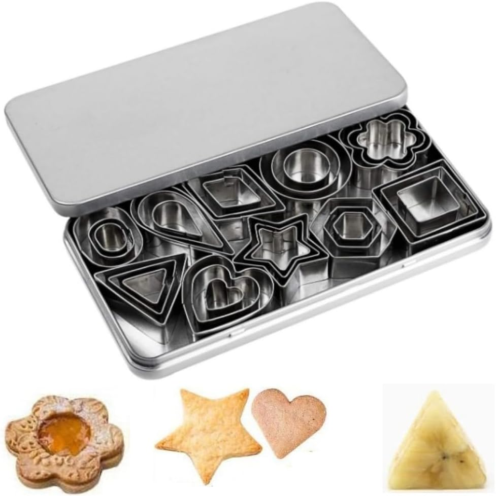 Fabselection Cookie Cutter Shape Set,Mini Sandwich Cutter,Geometric Shapes Metal Scone Cutter with Iron Box,Polymer Clay Cutters for DIY Biscuit Pastry Fondant Sandwich Cake Decorating (30Pcs) image number 5