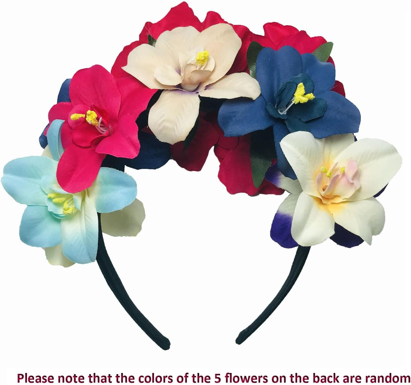 OHEETU Mexican Floral Headband Double Sided Rose Flower Crown Hairband Cosplay Hair Accessory for Halloween Carnival Wedding Party image number 2