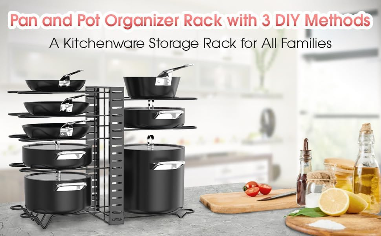 Hosoncovy Metal Pot Holder Rack Multi Layers Adjustable Countertop Pot and Pan Storage Rack Standing Pot Rack under Sink Rack for Kitchen (8 Layer) - 5 Layer image number 6