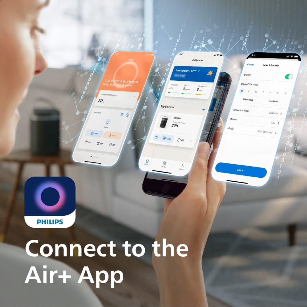 Philips 3000 Series Energy Efficient Connected Fan Heater 2000W, up to 50% Energy Savings with Ecoai, Quiet 24 Db(A), 5 Safety Features, 45&deg; Oscillation, Dark Grey (CX3120/01) image number 3