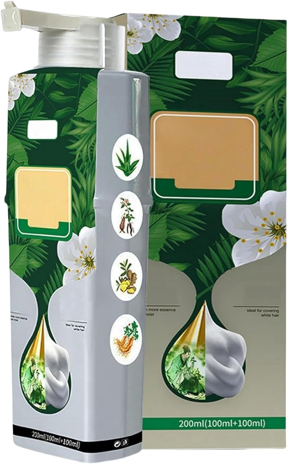 Natural Plant Hair Dye,Pure Plant Extract Bubble Hair Dye 200Ml,Hair Dye Shampoo for Gray Coverage Hair Color Shampoo for Women & Men Instant Herbal Natural Plant Hair Dye Shampoo (Natural Black, L)