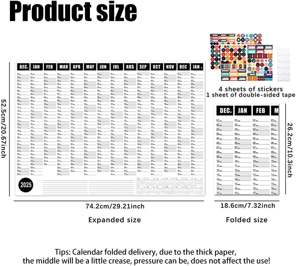 2025 Wall Calendar, 29" X 20" Large Laminated Annual Yearly Planner