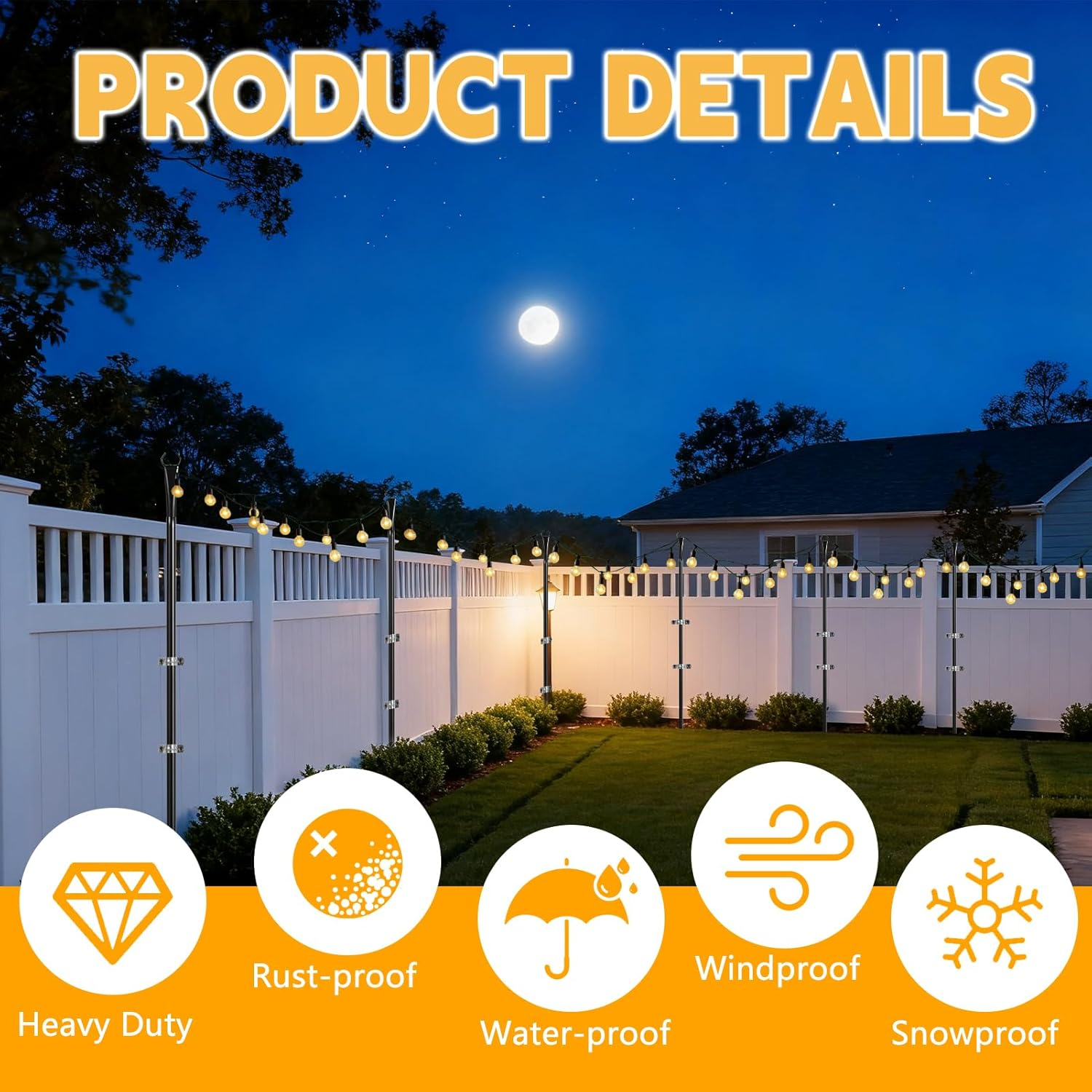 2 Pack 9 Ft String Light Poles,Light Poles for outside String Lights,Outdoor Light Poles with Fork,Metal Pole Stand for Patio,Backyard,Deck image number 6
