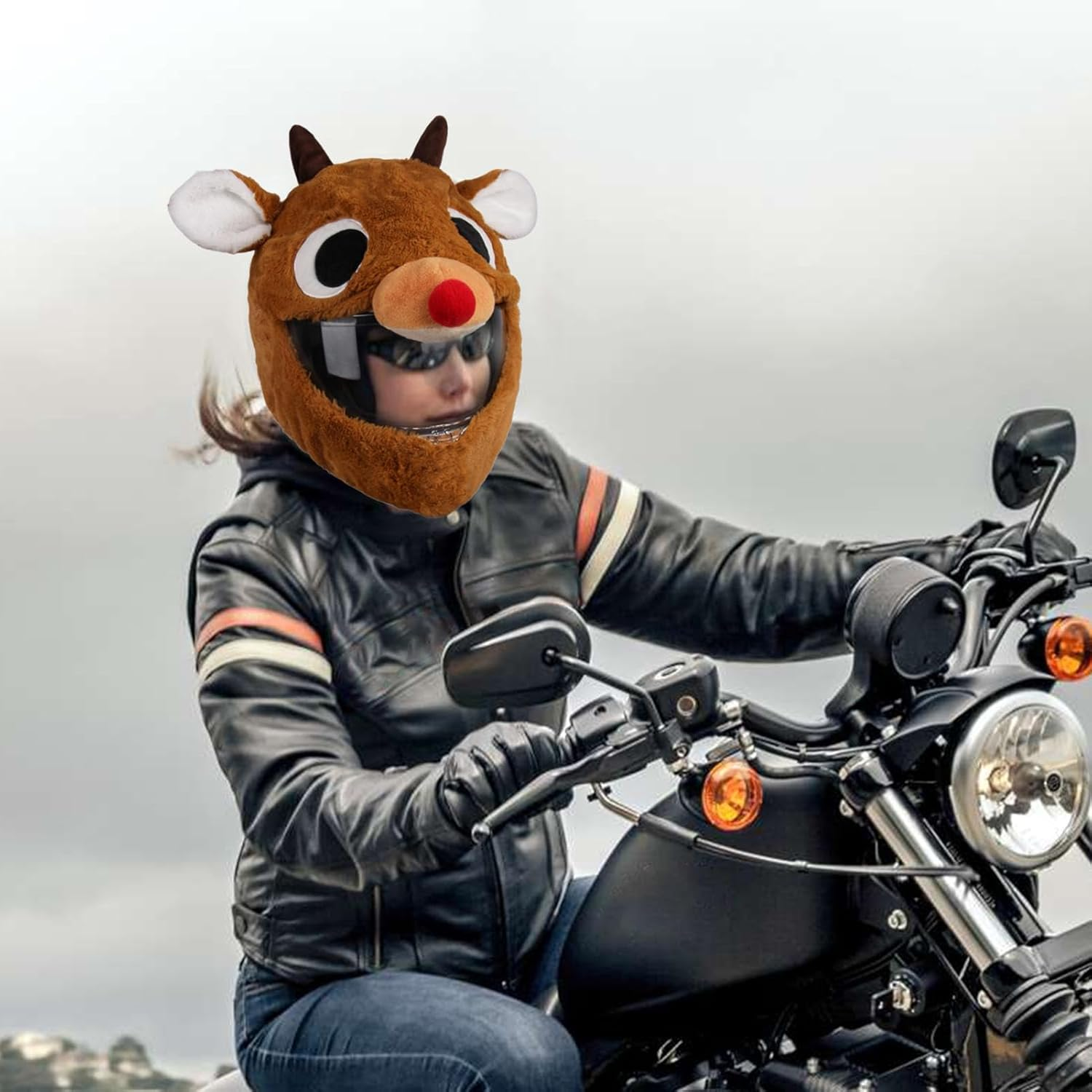 Motorcycle Helmet Plush Helmet Protective Cover Funny Cartoon Plush Helmet Protective Cover for Motorcycle Helmet Windproof Bicycle Accessories for Motorcycles, Electric Cars - C image number 3