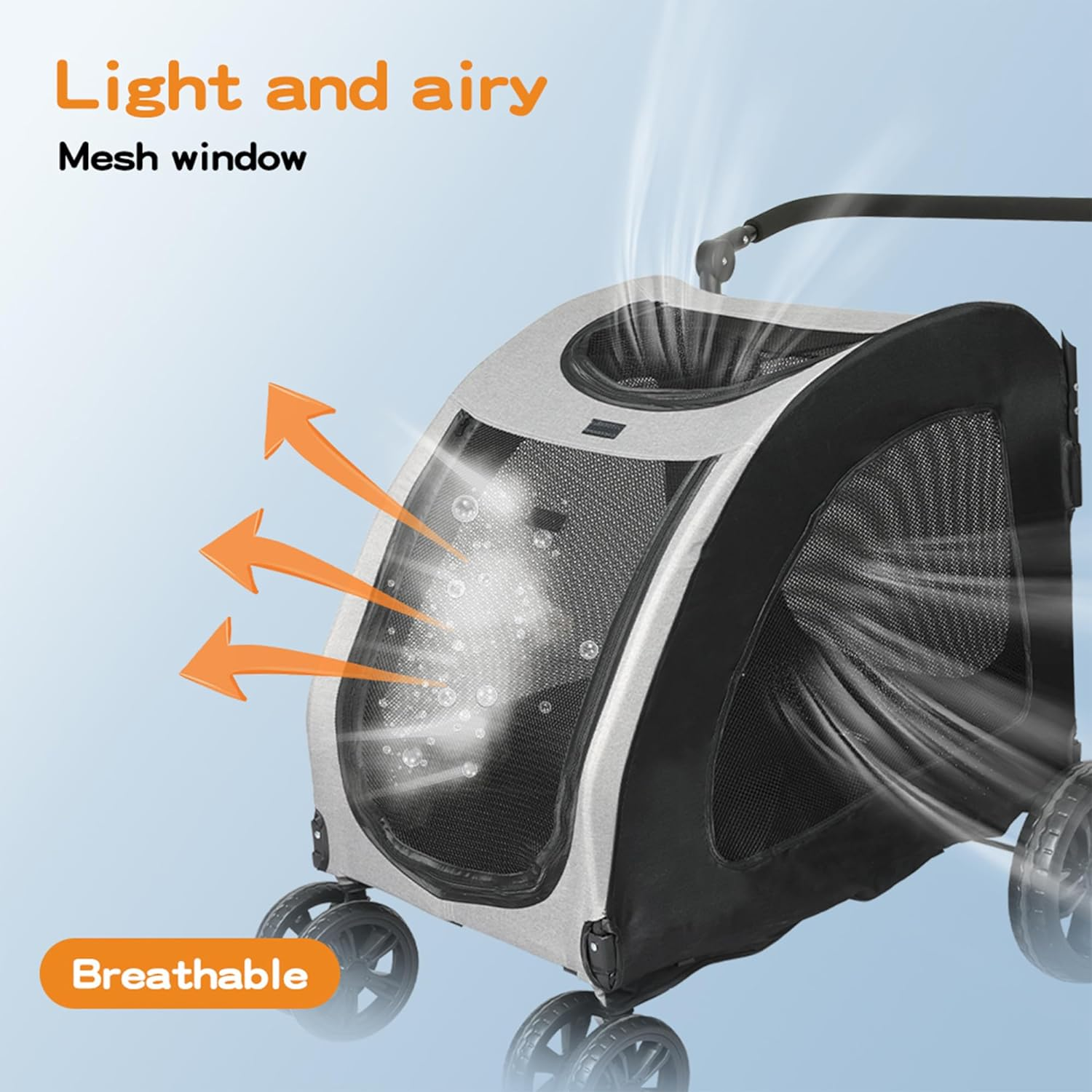 Pawz Pet Stroller &ndash; Dog Pram, Cat Carrier, Travel, Foldable, Strollers, 4 Wheels, 50Kg Large Capacity, Black and Grey image number 2