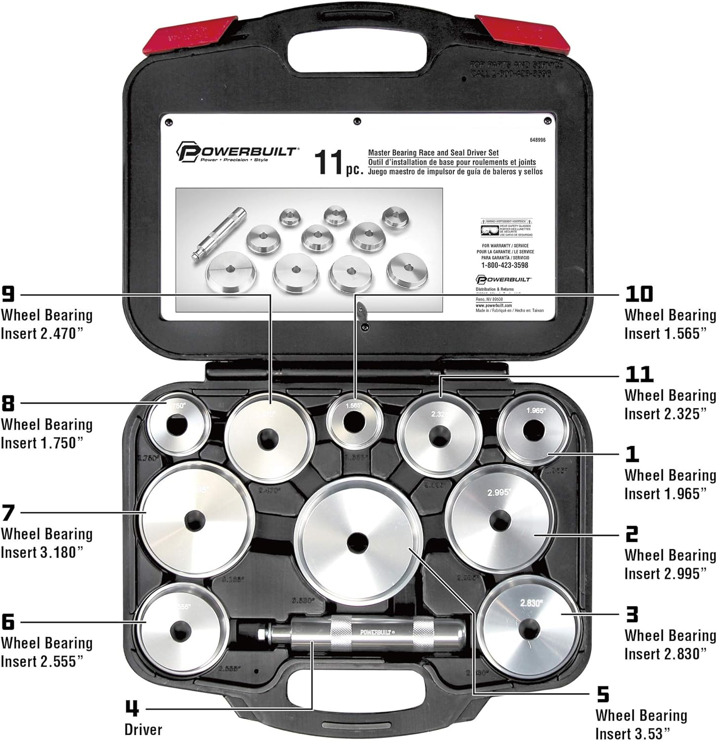 Alltrade 648996 Kit 66 Master Bearing Race and Seal Driver Tool Set