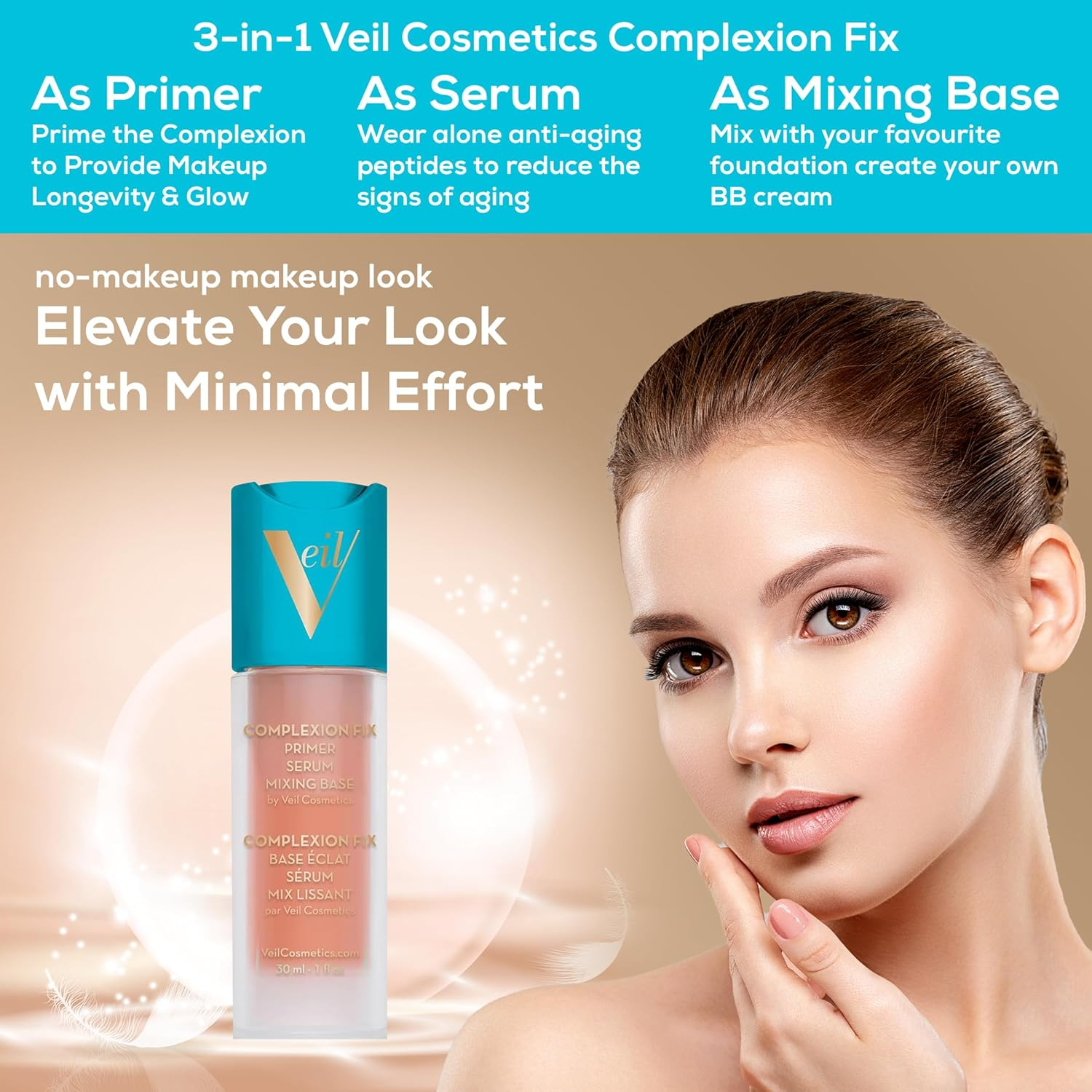 Veil Cosmetics Sunset Light 3-In-1 Primer Serum Mixing Base | Anti-Aging | Oil Free| Paraben Free | Vegan & Cruelty Free image number 1