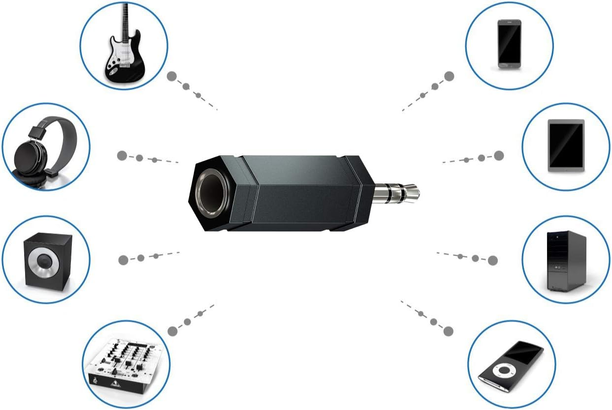Deleycon Stereo Audio Jack Adapter 3.5 Mm Male to 6.3 Mm Female Hifi Jack Converter Adapter Plug Receiver Home Cinema Headphones Pack of 2