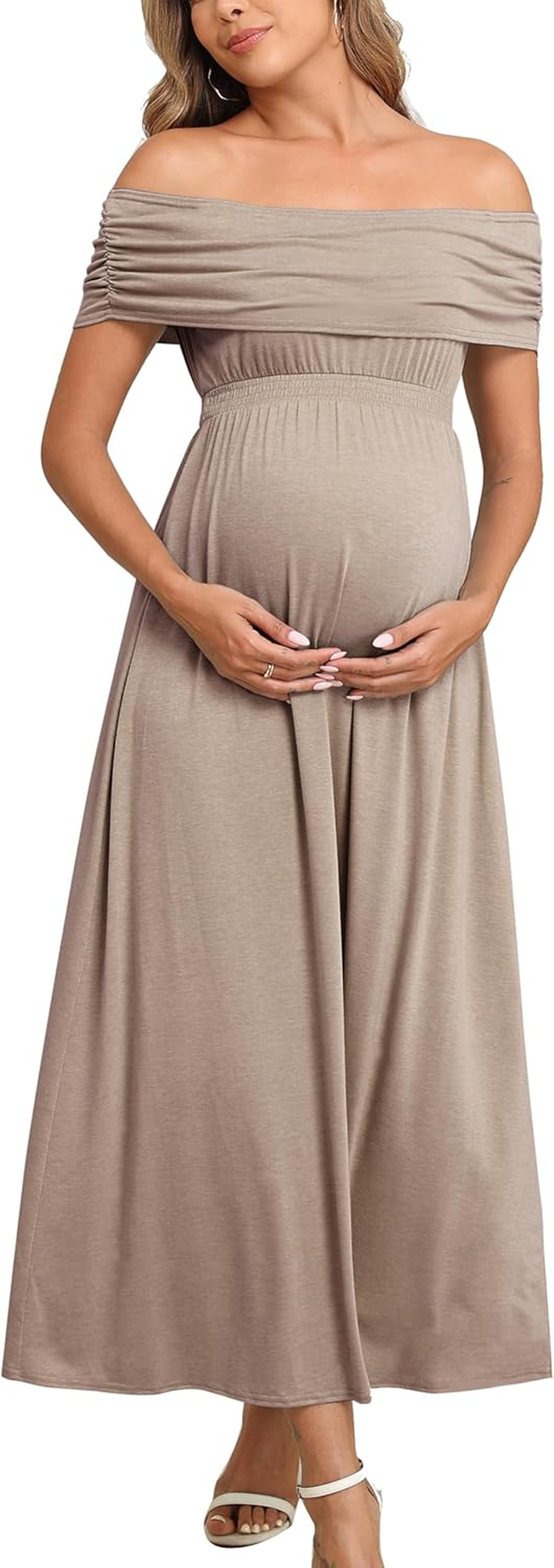 Off the Shoulder Maxi Maternity Dress for Photoshoot Baby Shower Sleeveless Casual Long Dresses