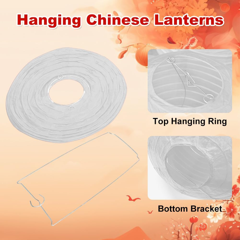 Lanterns round 20 Cm, White Lanterns, Pack of 10 Paper Lanterns, Hanging round Paper Lanterns, Paper Lamps for Wedding, Church, Garden, Party Decoration image number 5