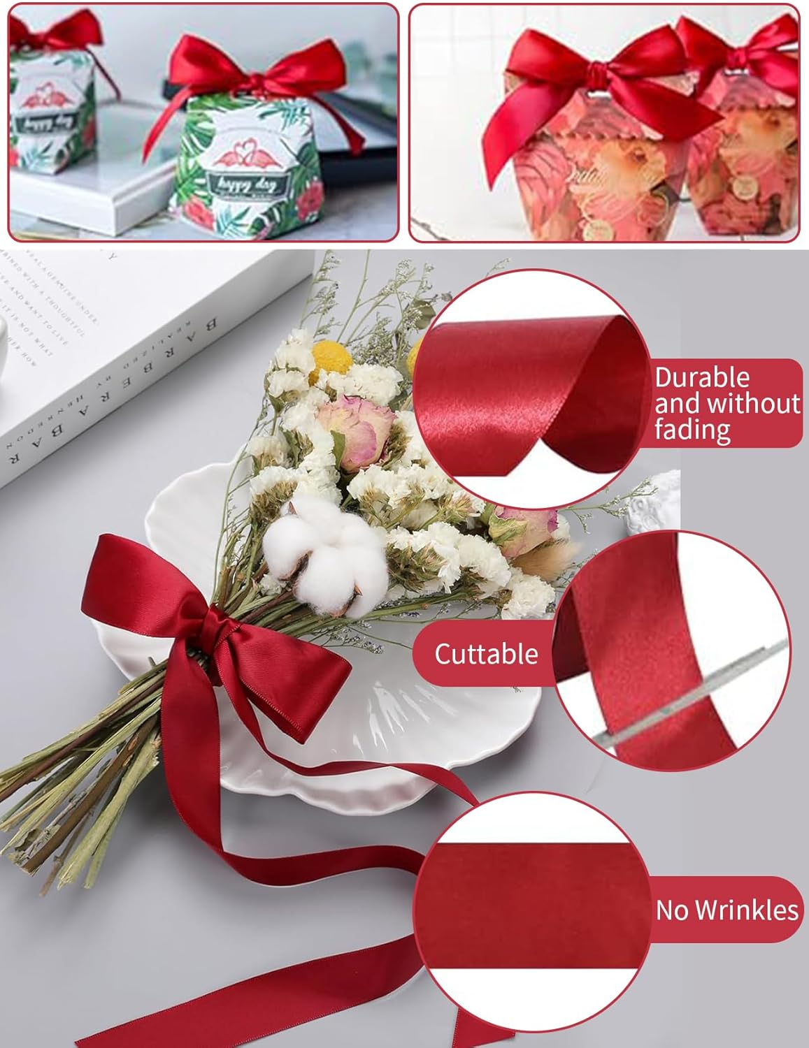 2 Rolls Double Sided Solid Polyester Satin Ribbons, 1Inchx25Yards Creative Satin Ribbon, Solid Color Fabric Ribbon Perfect for Gift Wrapping, Flower Bouquet, Crafts, Sewing, Wedding Party D&eacute;cor (PK) image number 6