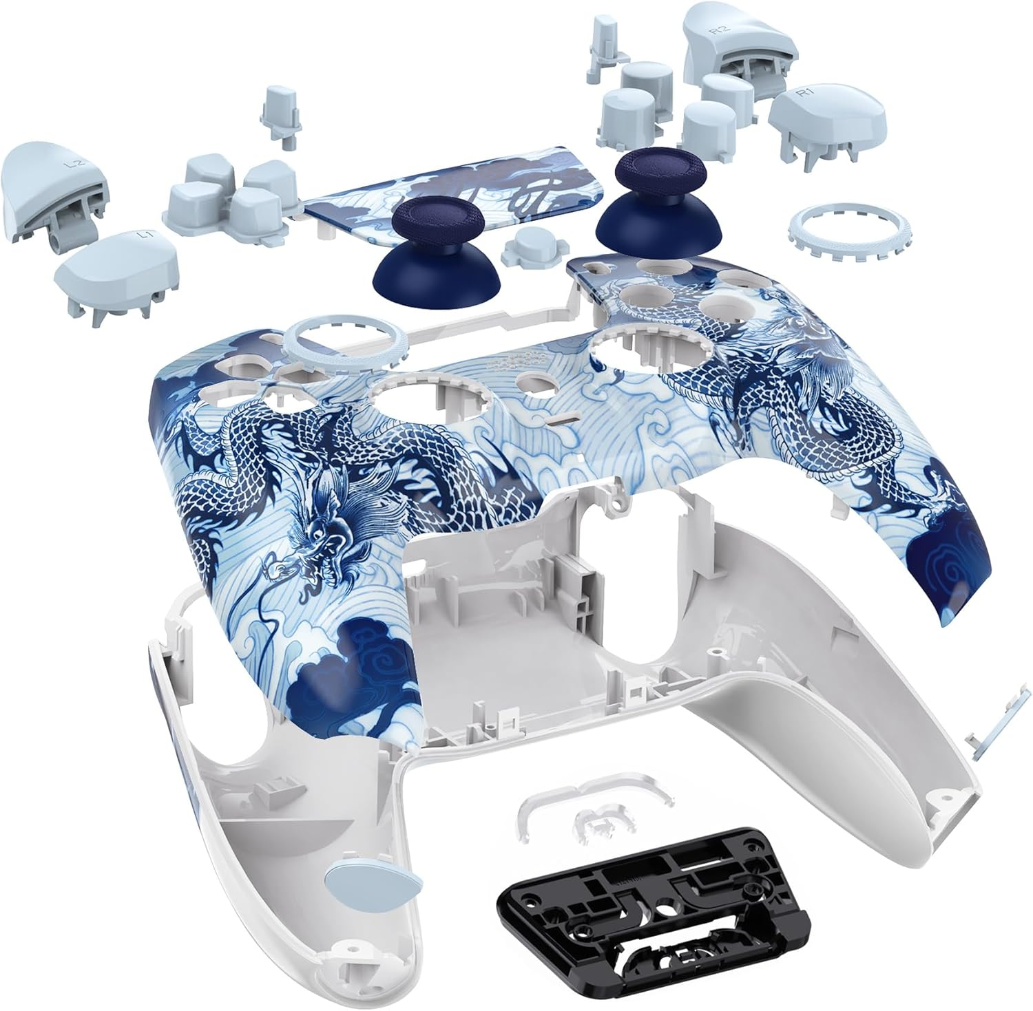 Extremerate Luna Redesigned Full Set Shell Buttons Touchpad Cover Compatible with Ps5 Controller BDM-030 BDM-040 BDM-050, Porcelain Dragon Replacement Top Bottom Cover Compatible with Ps5 Controller image number 4