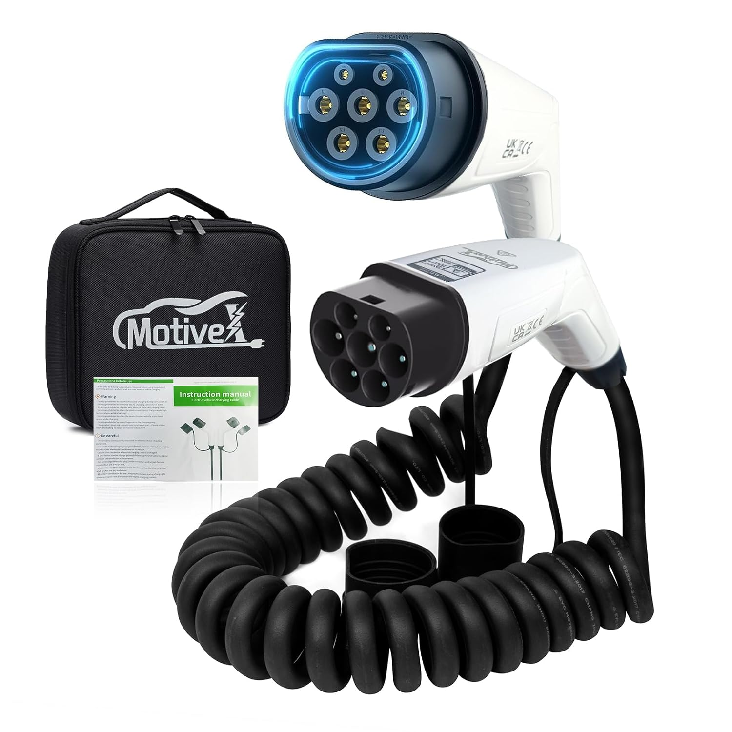 Motivex EV Charger, Type 2 to Type 2 EV Charging Cable, 7M, 32A, 3P, 22KW EV Spring Shrinks Cable White Compatible with Byd/Bmw/Toyota (7M, 32A, 22Kw) image number 2