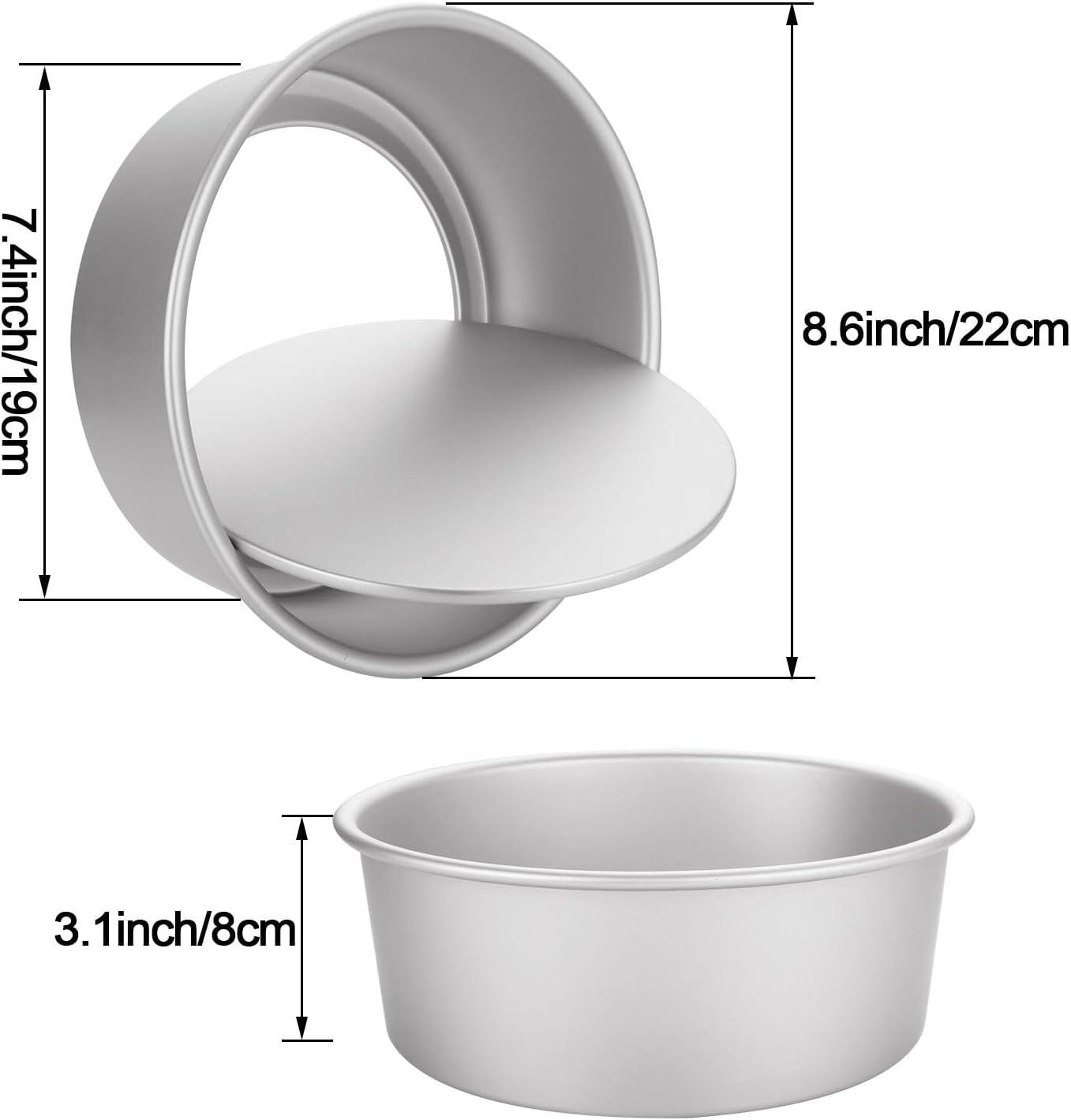 8 Inch Cake Tin Loose Bottom, 4Pack Aluminum round Cake Pan Non-Stick Deep Baking Tins for Christmas Wedding Birthday Party image number 4