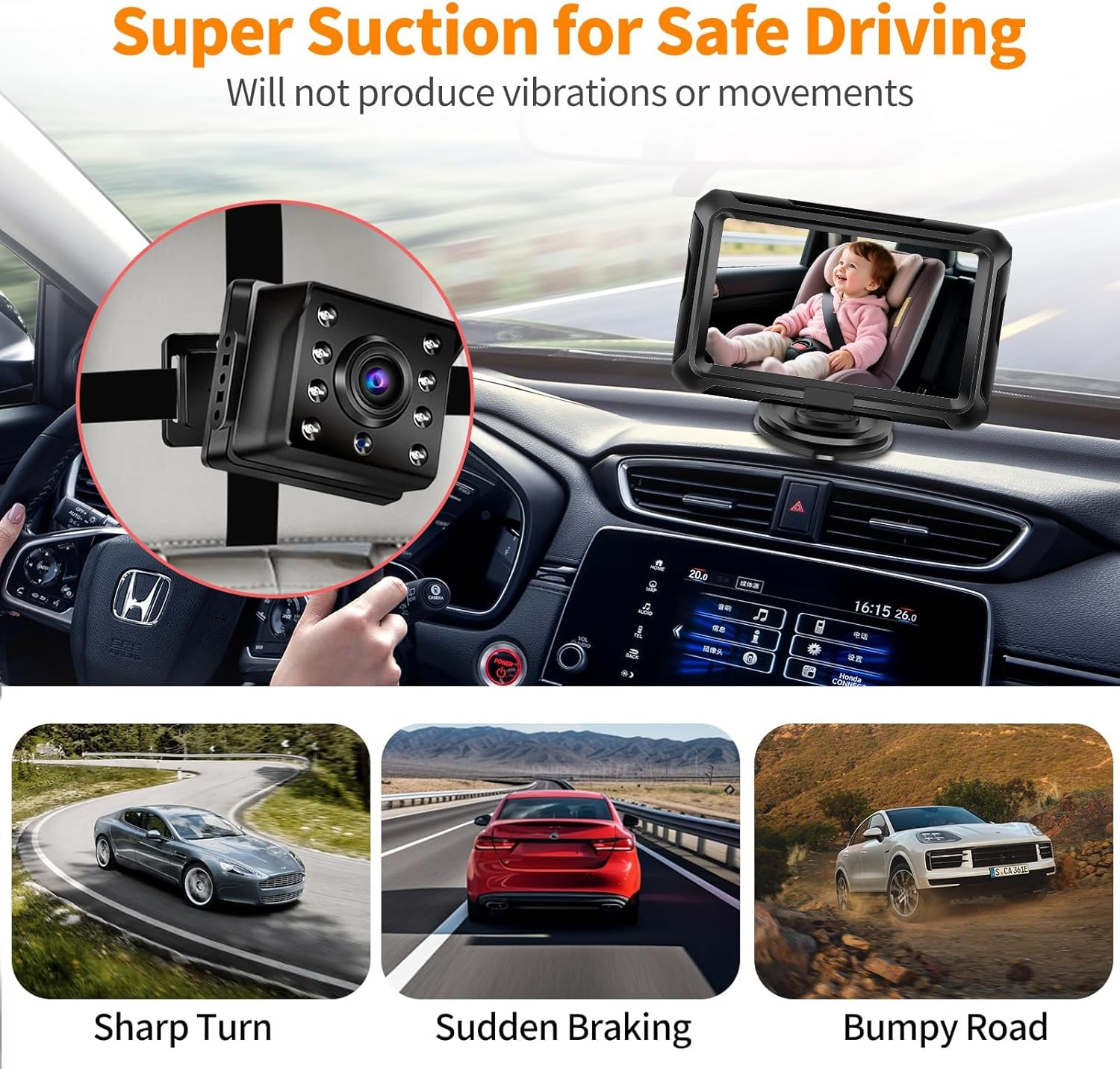 Baby Car Monitor, 1080P HD Night Vision Camera with 4.3-Inch LCD Display, Rear-Facing Car Seat Monitor for Safe Driving, Wide-Angle Digital Video Infant Camera image number 2