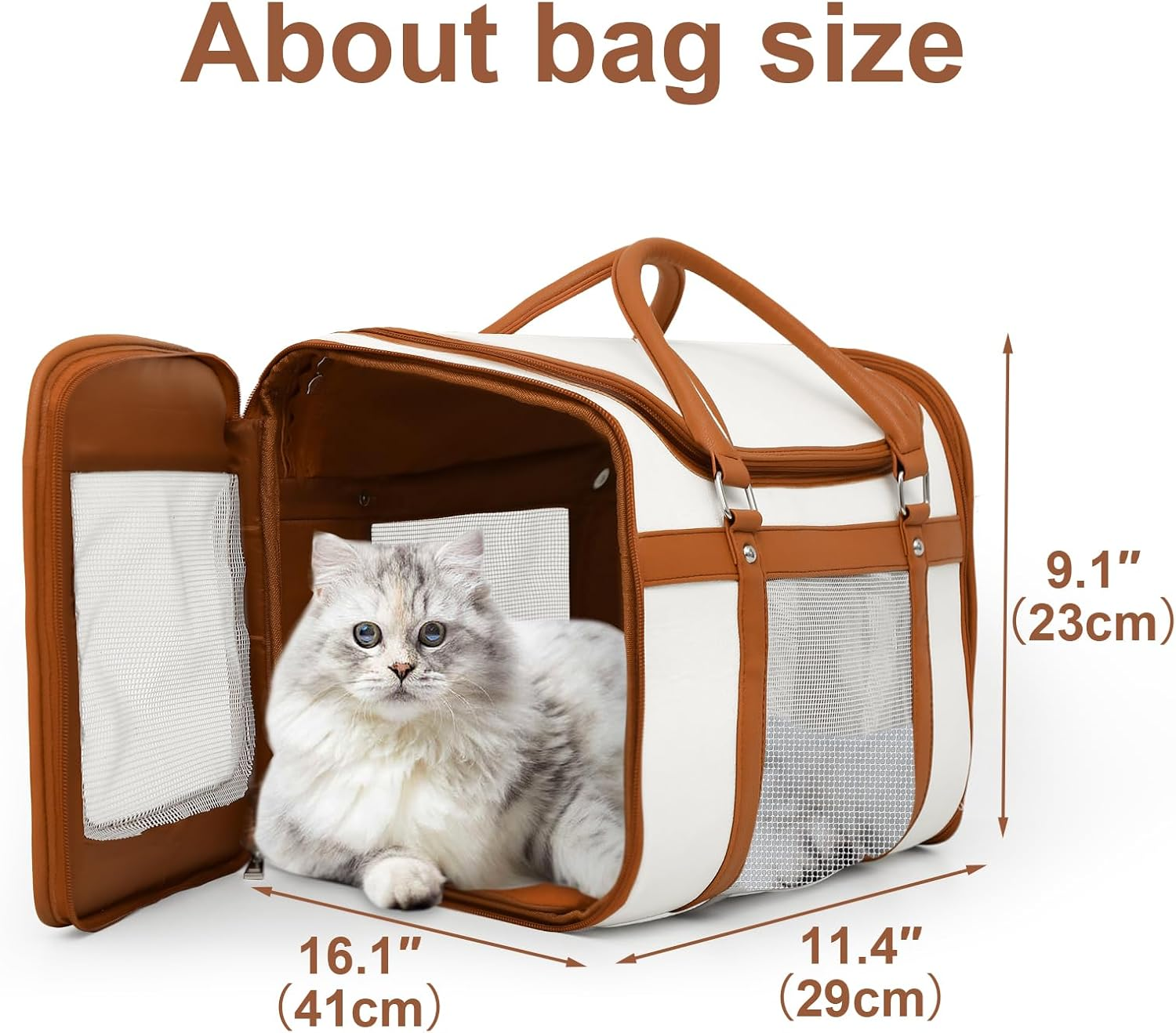 Lilliella Cat Carrier, Medium, Ivory, Airline Approved, Breathable, Collapsible, Lightweight, Modern Style, Perfect for Travel image number 4