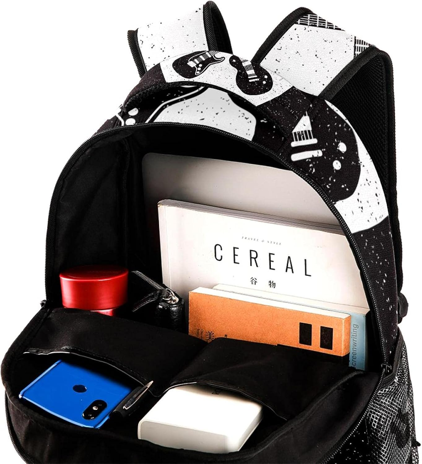 Rock Guitars Pattern Backpack Students Shoulder Bags Travel Bag College School Tote Backpacks image number 3